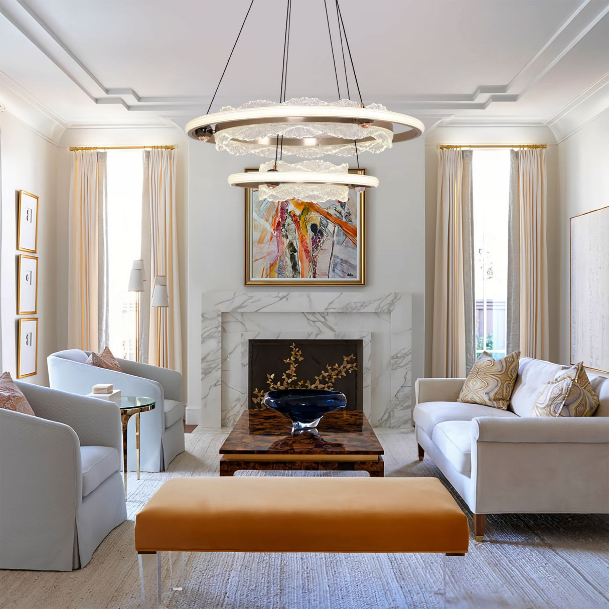 Lightsin Modern Ceiling Pendant Light with Aluminum and Acrylic Design Lightsin UK Double Ring 