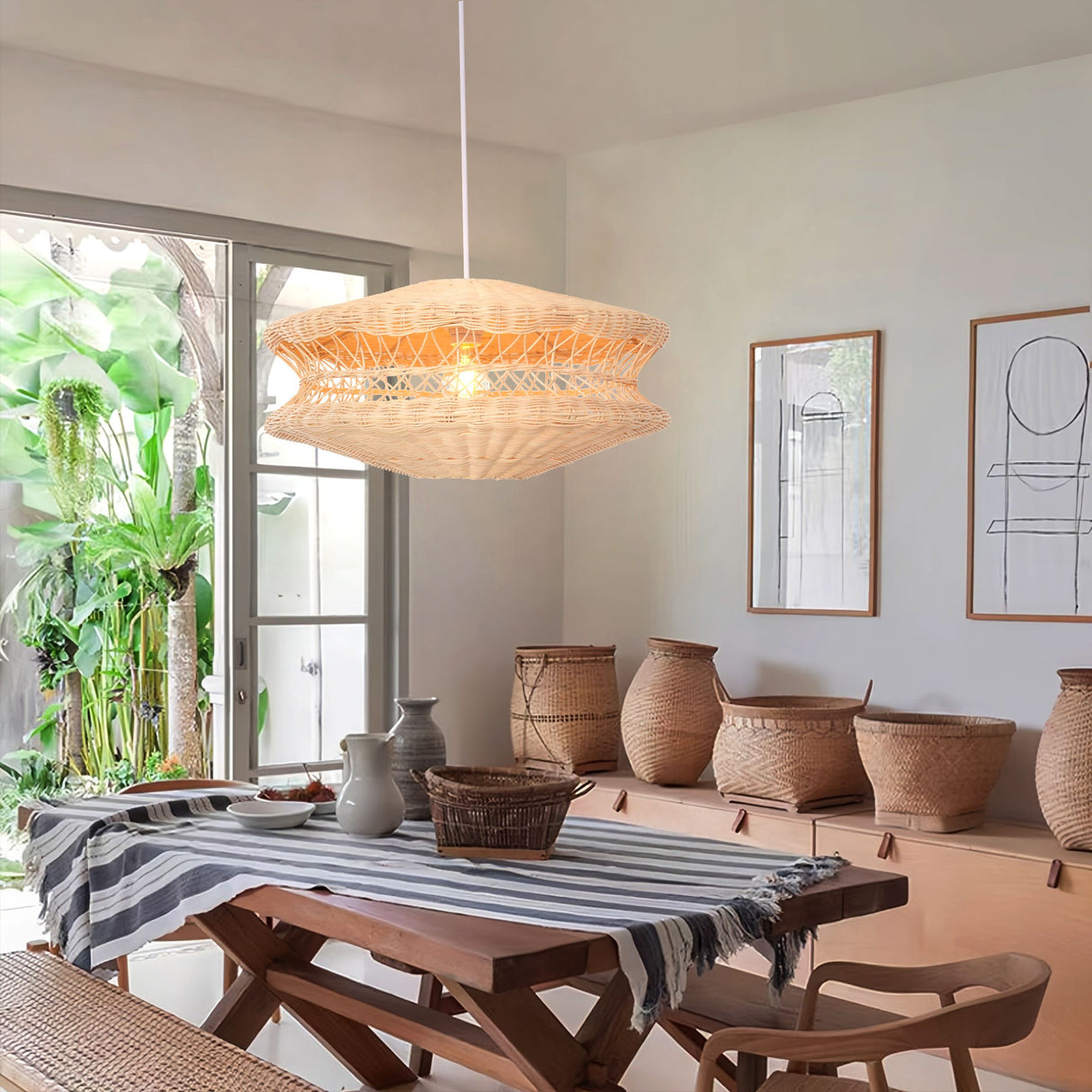 Lightsin Bohemian Wicker Hanging Lamp with Layered Woven Structure Lightsin UK M 