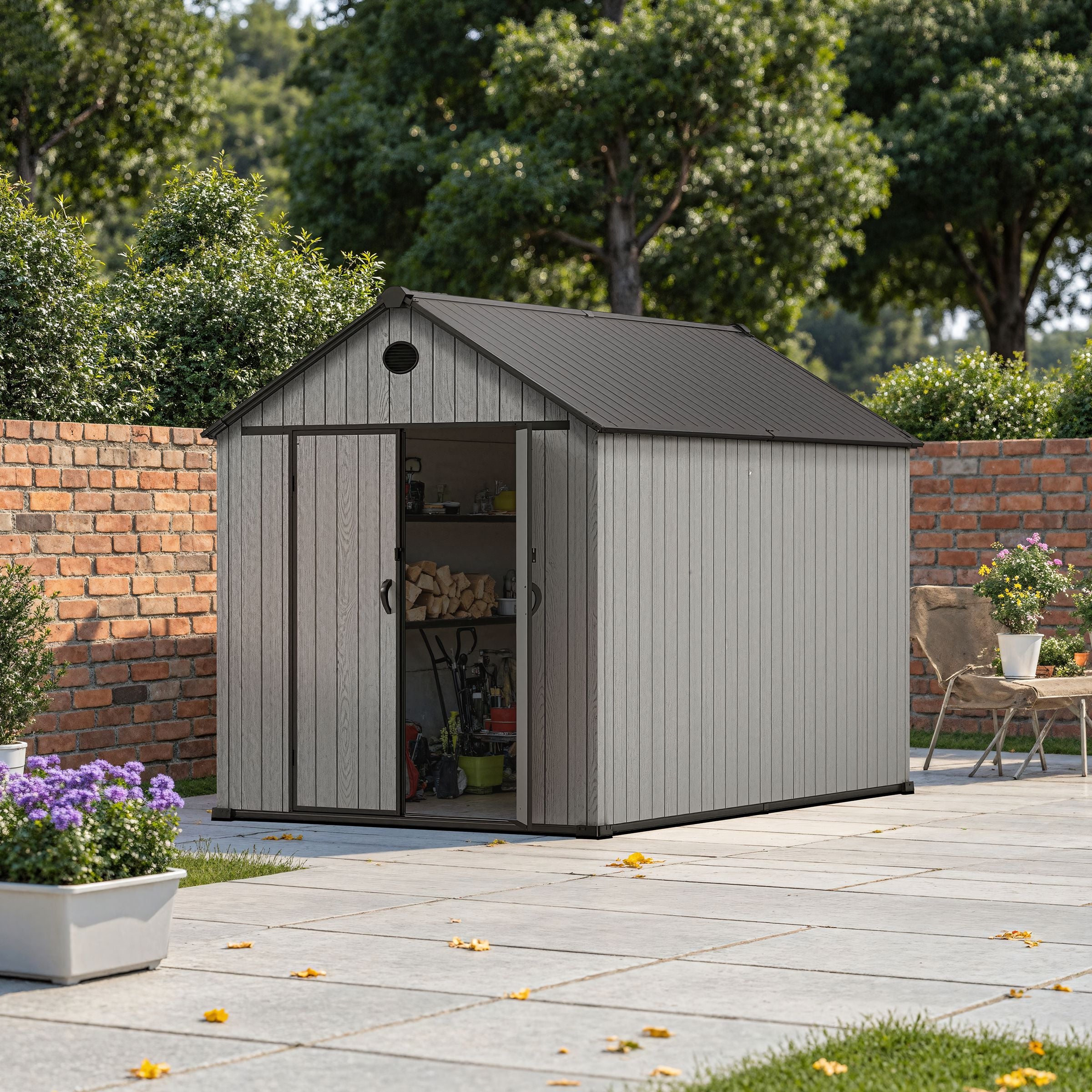 6'x8'ft/8'x8'ft/8'x12'ft/8'x16'ft Gray Wood Grain Plastic Tool Shed Living and Home 