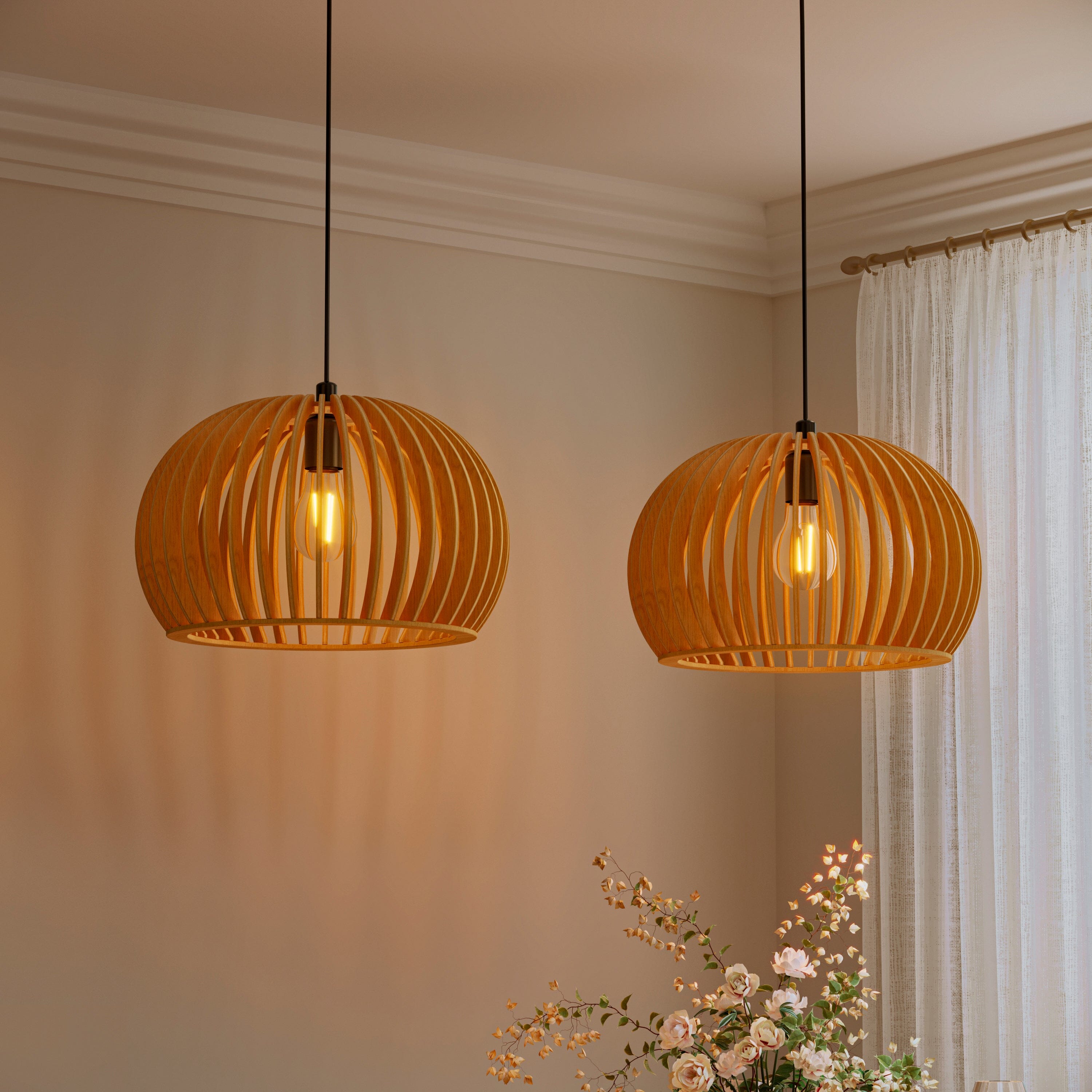 Shadome-Lightsin Natural Wood Pumpkin Pendant Light Eco Friendly Rustic Hanging Lamp for Home Decor Lightsin UK S 2 Units 