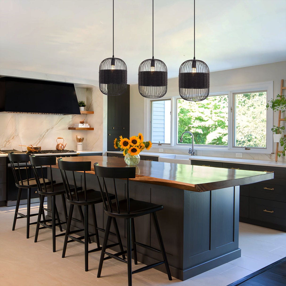 Lightsin Black Handcrafted Pendant Light Industrial Rattan Design for Home Décor Lightsin UK 