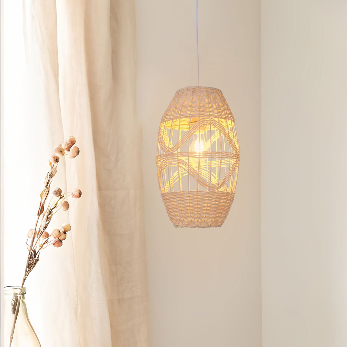 Lightsin Boho-Chic Handwoven Elongated Oval Rattan Pendant Light Lightsin UK 