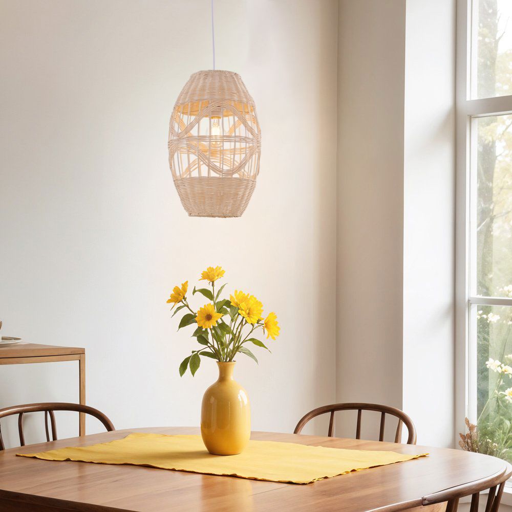 Lightsin Boho-Chic Handwoven Elongated Oval Rattan Pendant Light Lightsin UK 