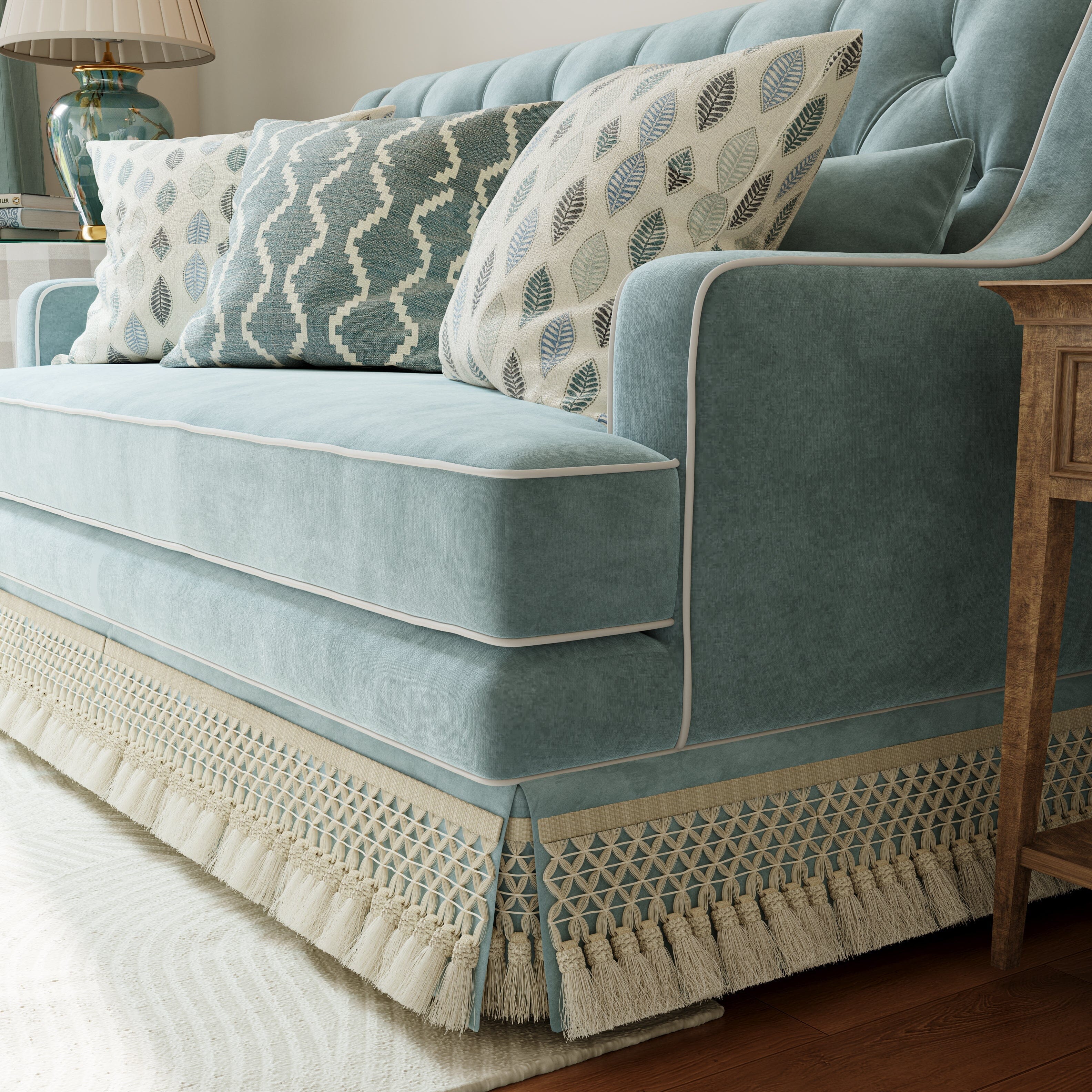 Cottonfy country fringe skirt sofa in cottagecore living room UK