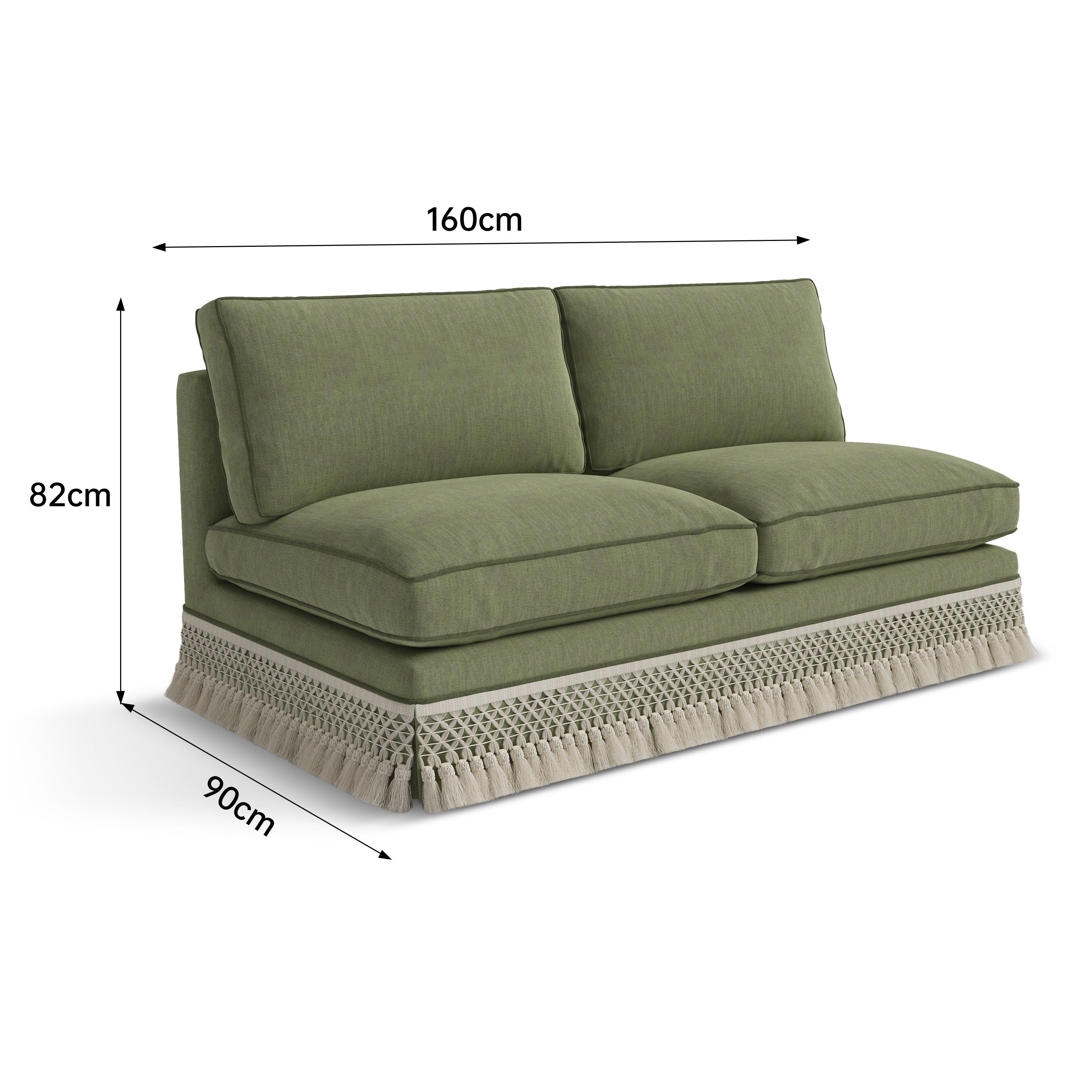 Armless Sofa with Fringed Trim and Removable Covers Cottonfy UK 