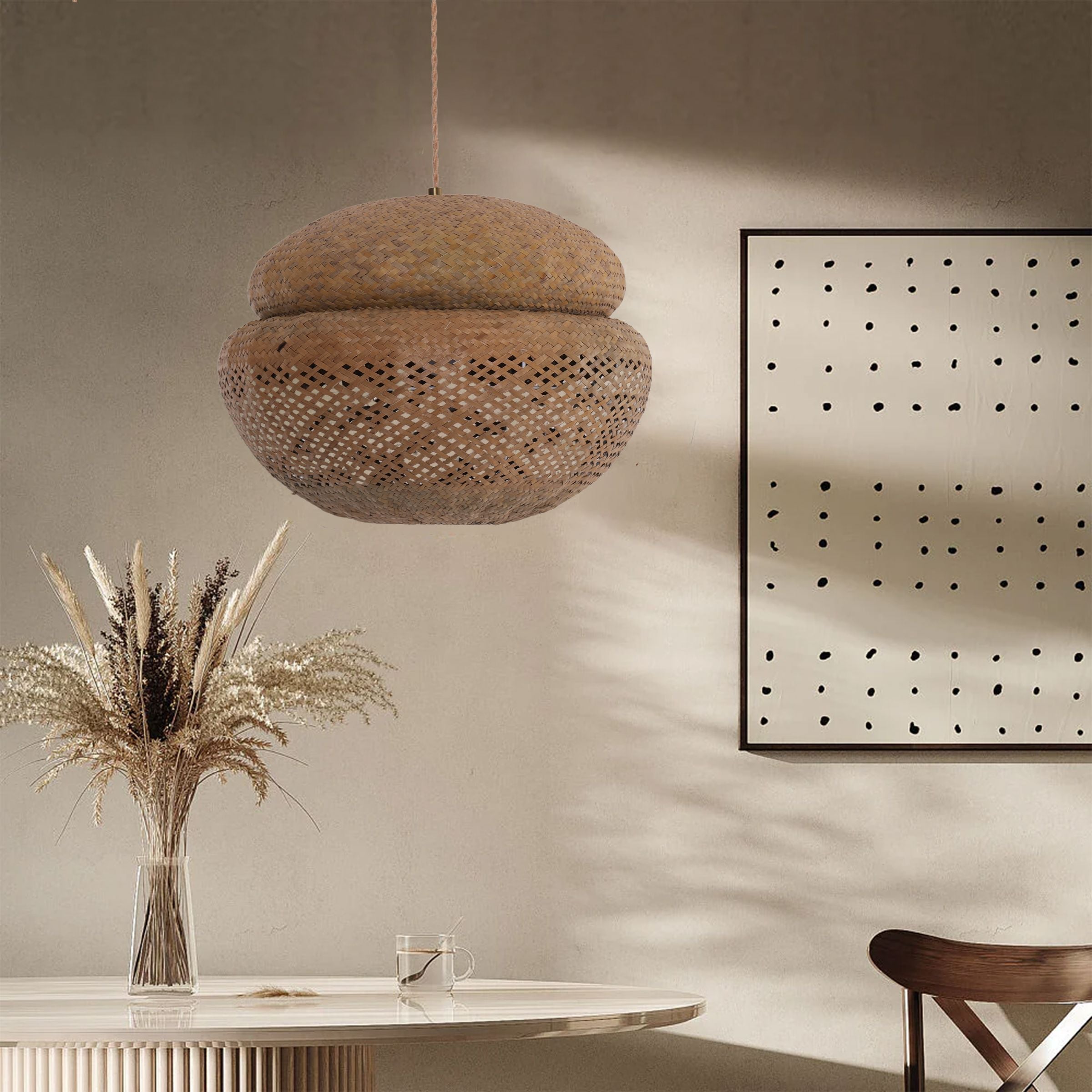 Lightsin Handwoven Natural Bulrush Pendant Light with Pot Lid-Inspired Design Lightsin UK 40cm Dia In Stock 