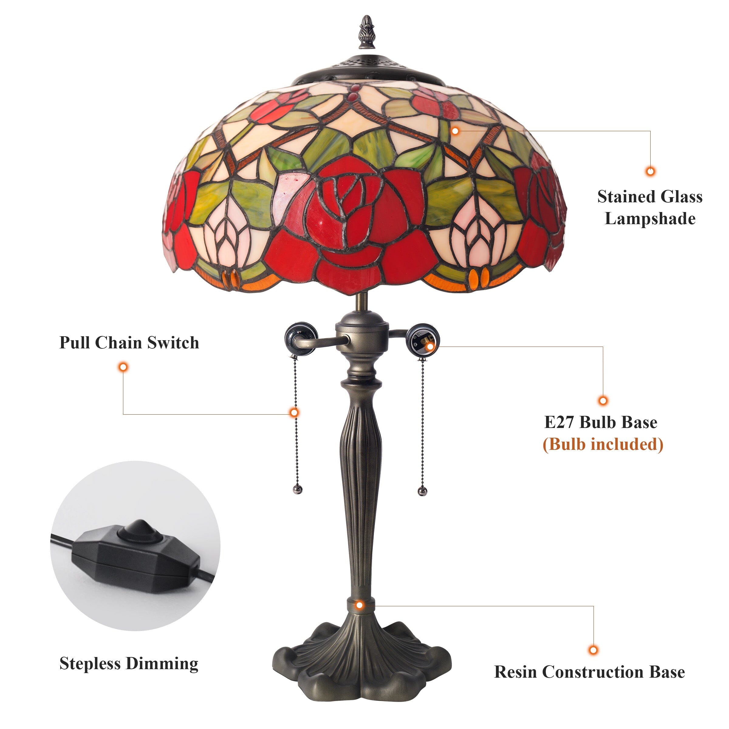 Lightsin Tiffany Table Lamp | Handcrafted Stained Glass Rose Series Lightsin UK 