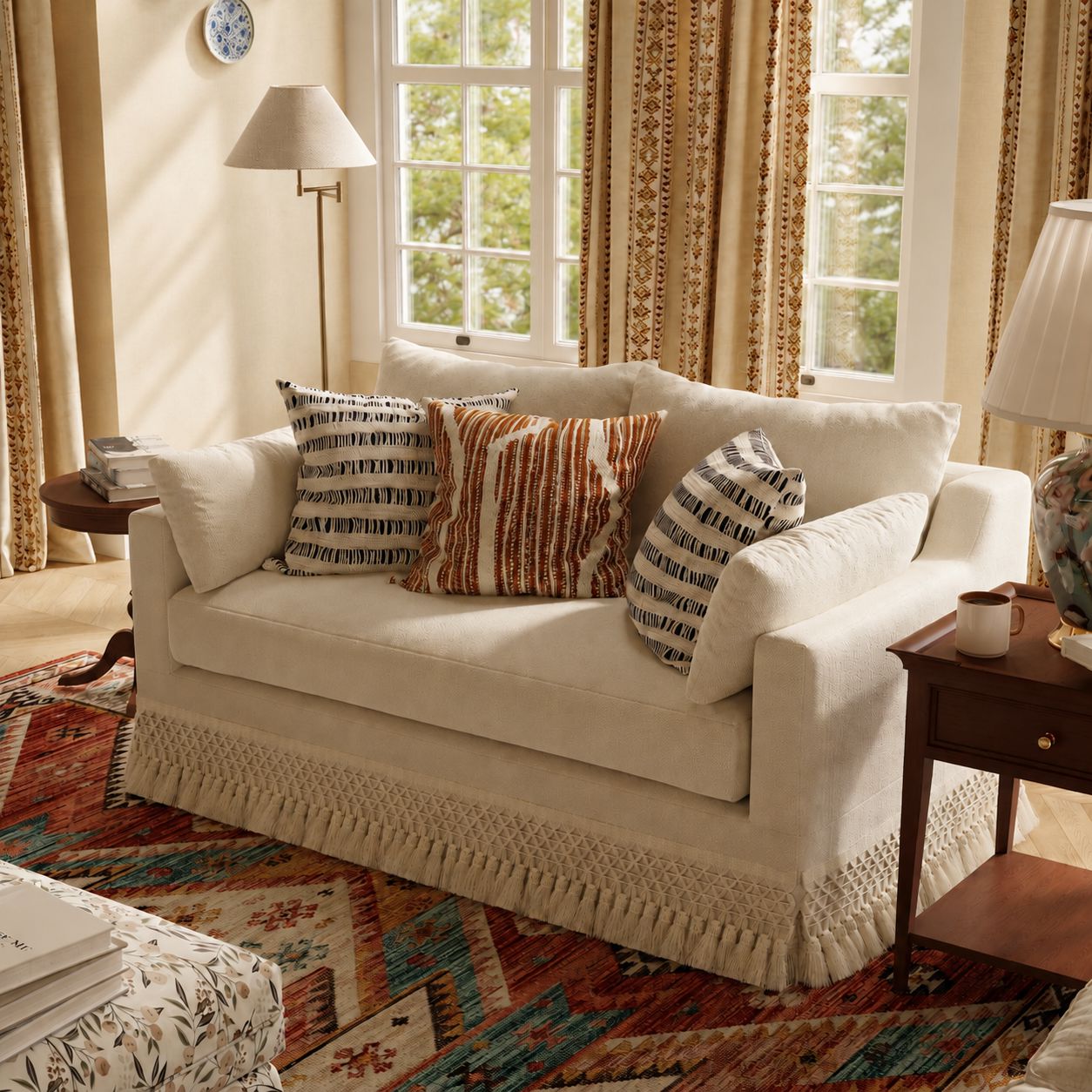 Cottonfy Cotton-Linen Washable Fringe 2 Seater Sofa Cottonfy UK 
