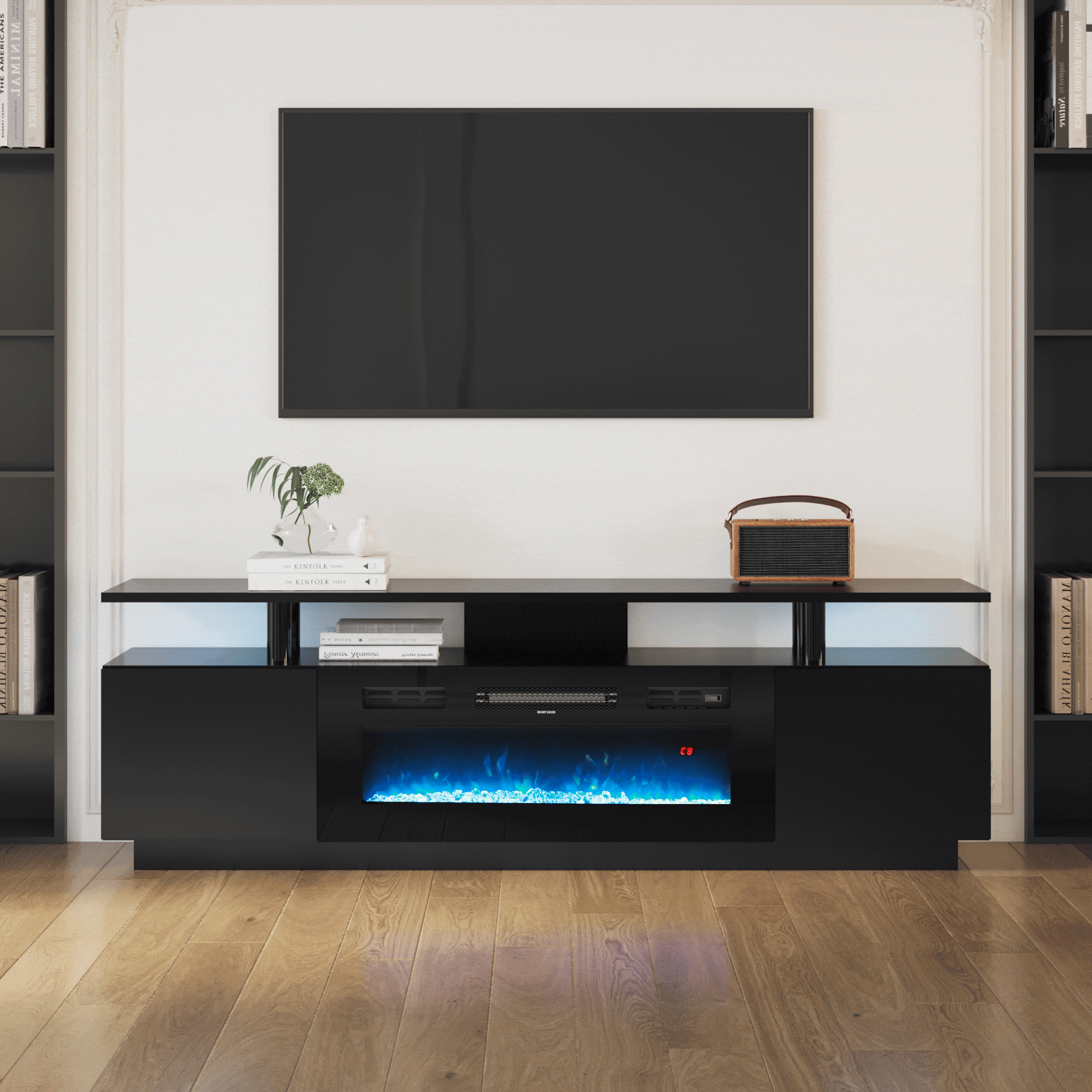 70 inch L Modern LED TV Stand with 12 Colour Electric Fireplace Living and Home 
