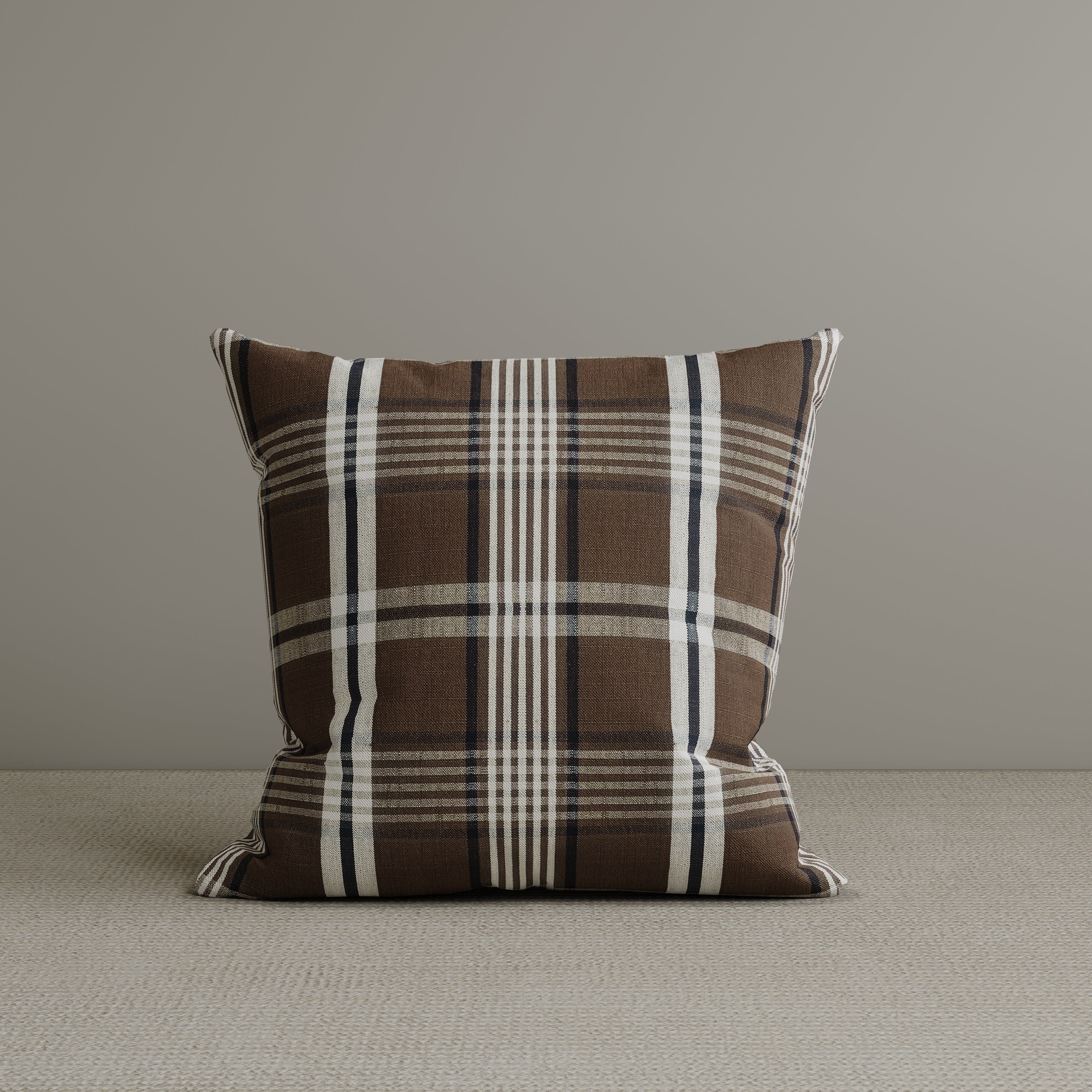 Cottonfy Square Exclusive Design Cushion in Brown Checkered Cotton Linen, 45*45CM Living and Home 