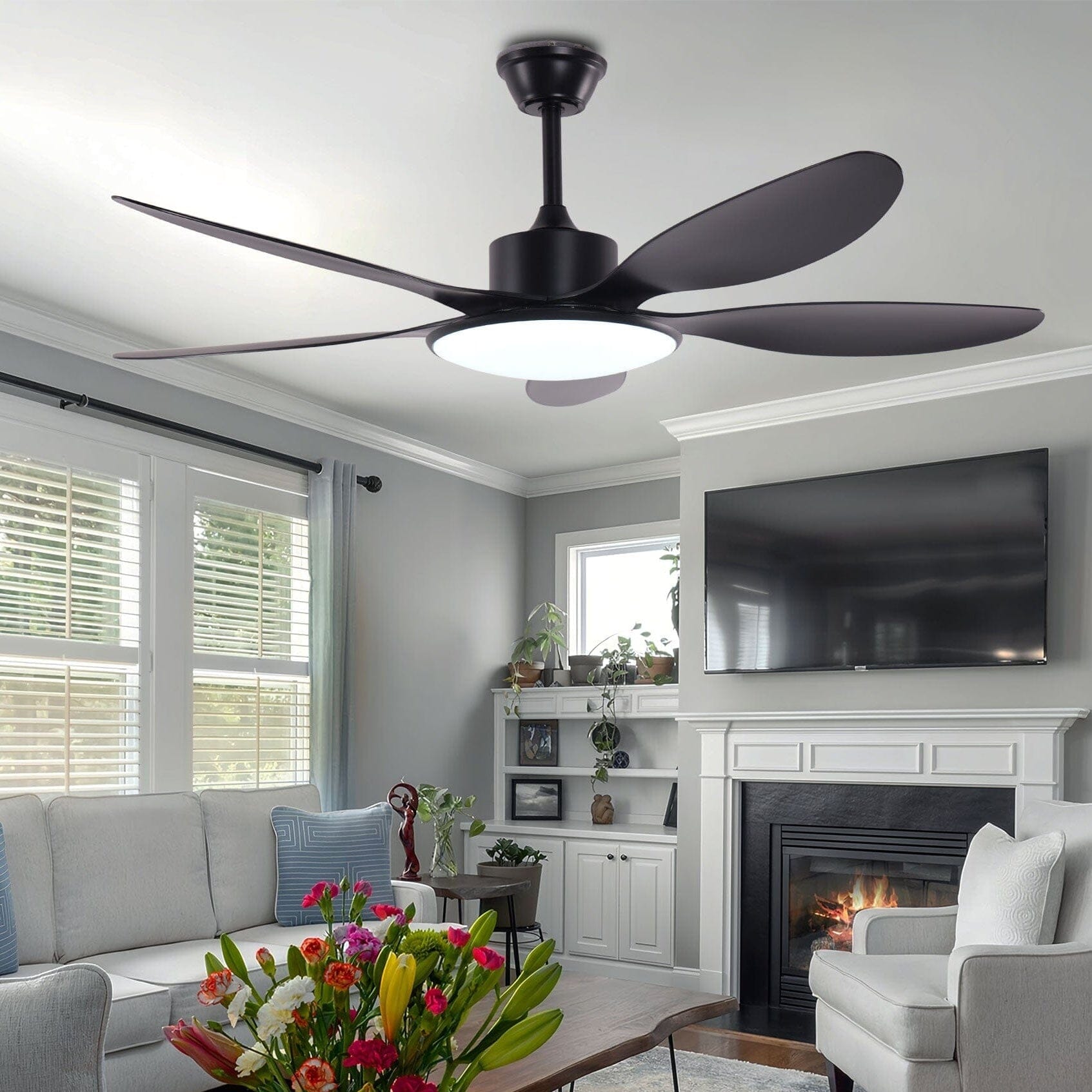 Lightsin Ceiling Fan with Light Low-Noise 5-Blade Fan Light with Adjustable Speeds and Timer Lightsin UK 