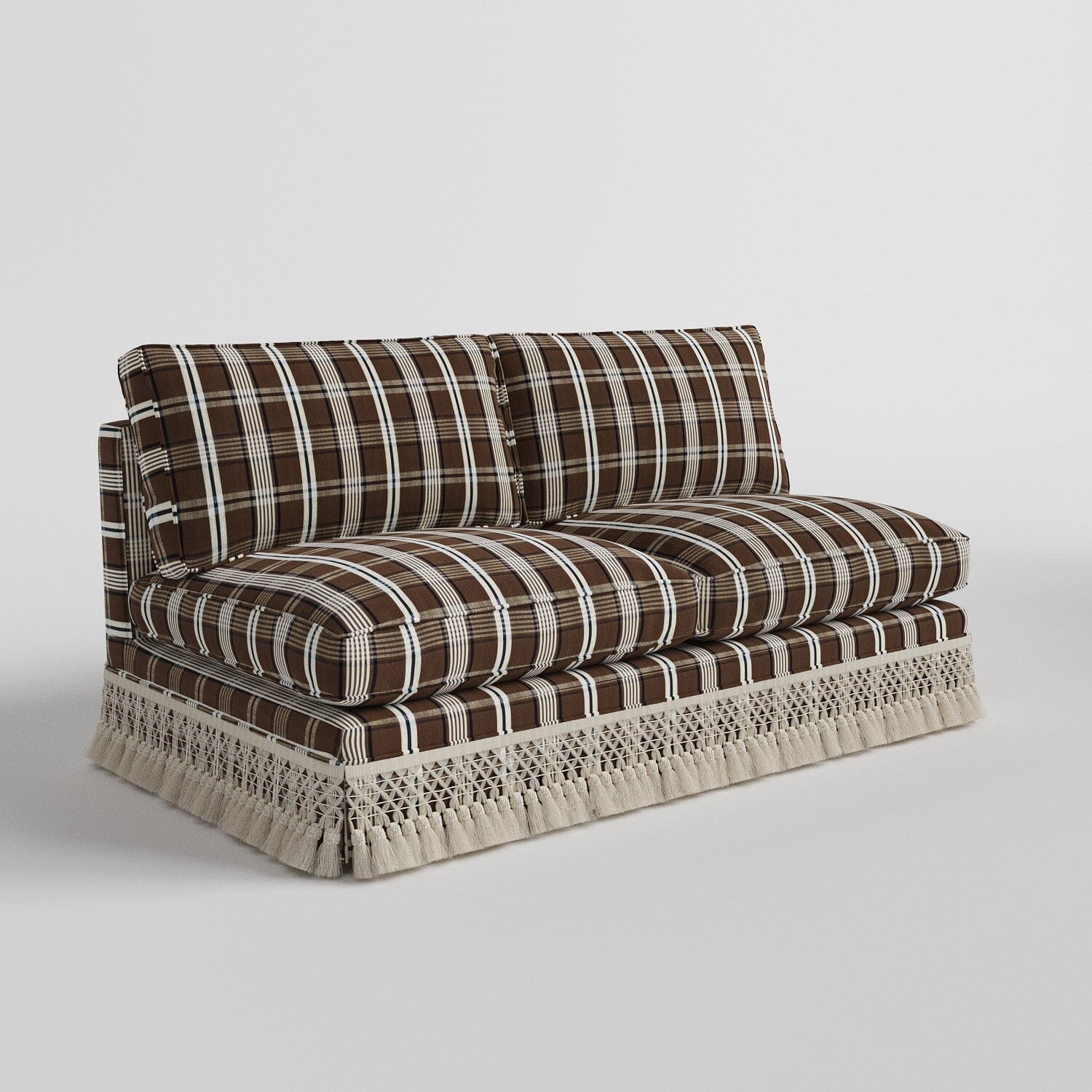 Armless Sofa with Fringed Trim and Removable Covers Cottonfy UK Espresso Coffee In Stock 
