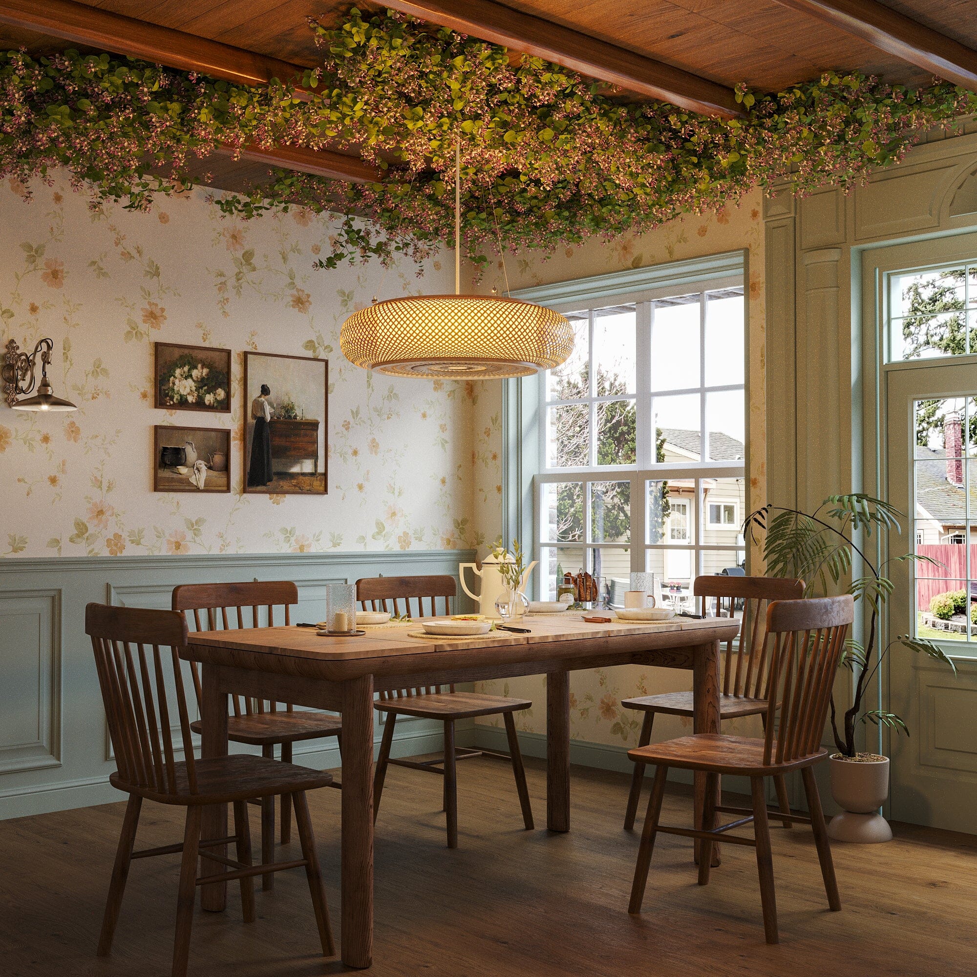 Lightsin Lutta-Japanese-Style Bamboo Rattan Pendant & Ceiling Light – Flat Flush Mount or Hanging Fixture for Bedroom, Living Room & More Lightsin UK 