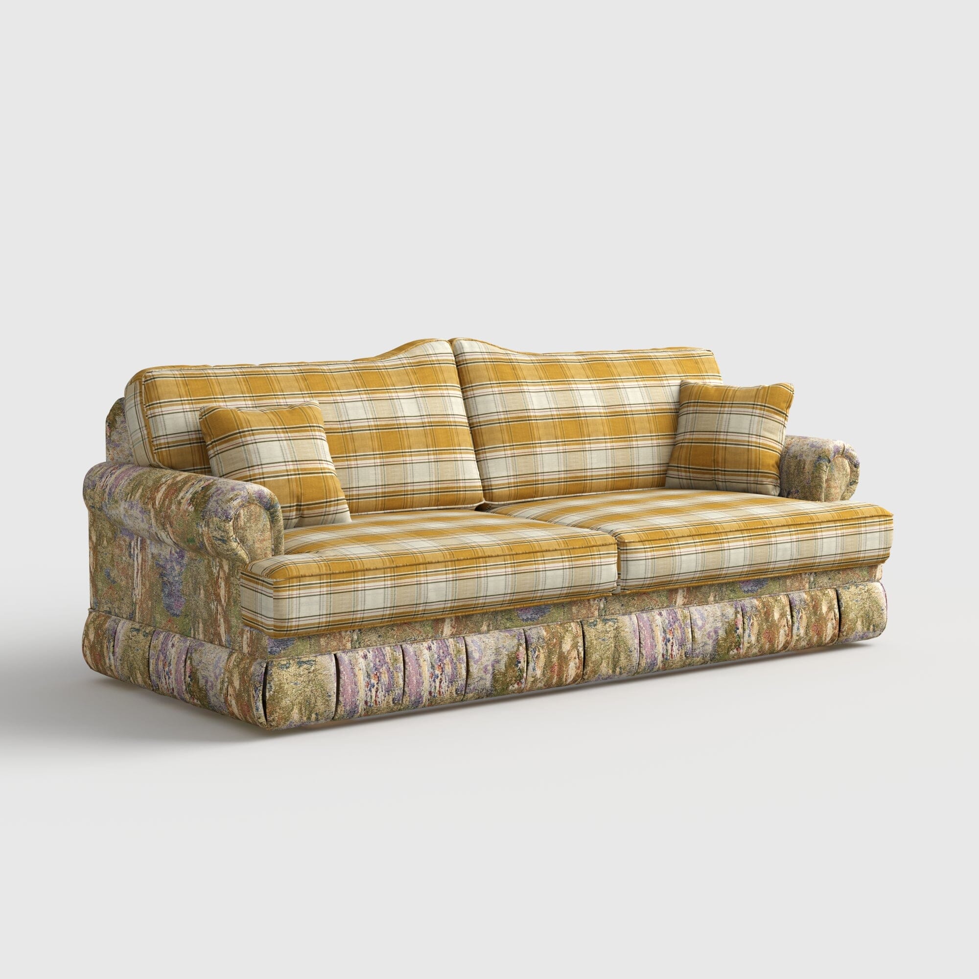 Cottonfy Heritage Plaid Skirted Sofa with Concealed Storage Drawers Living and Home 