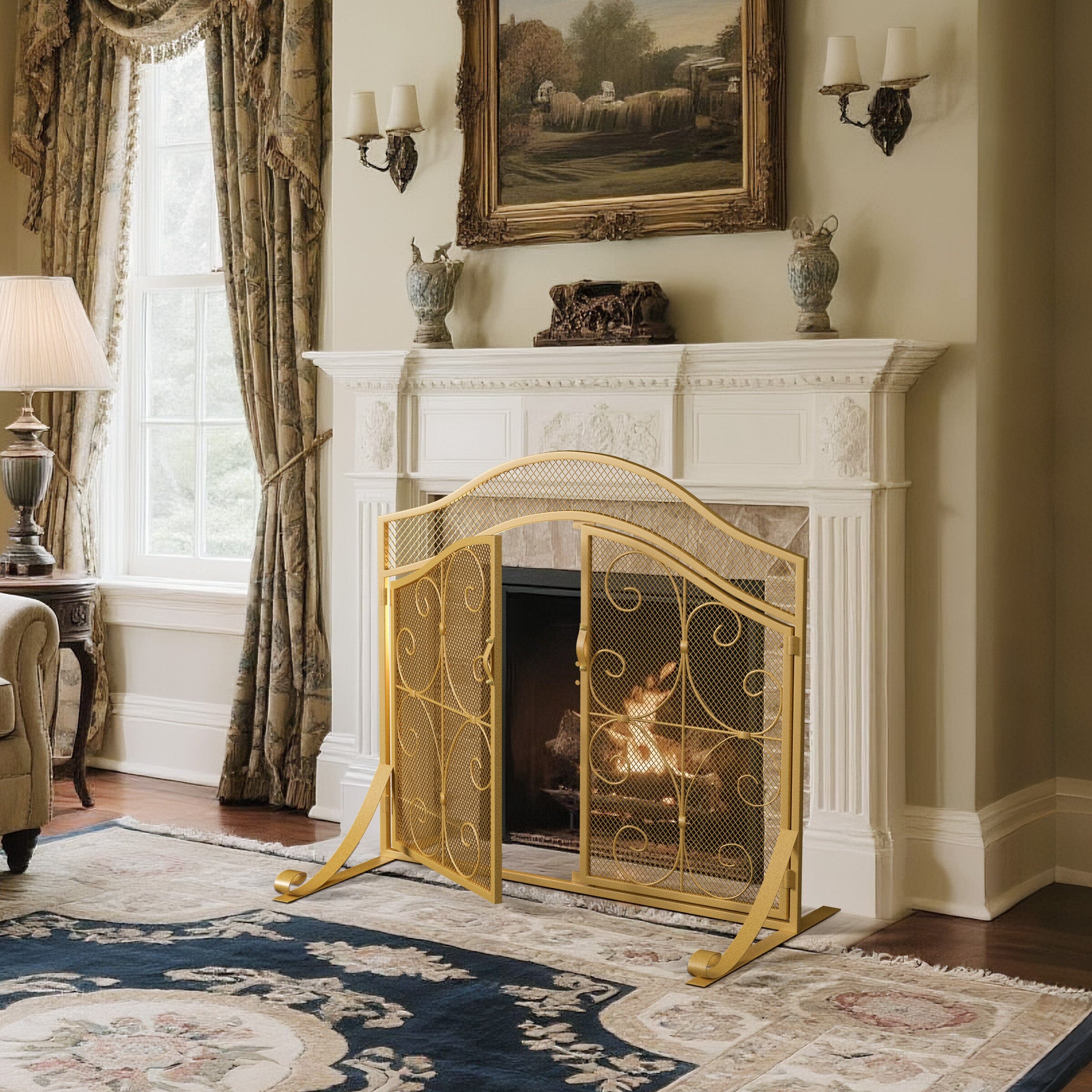Smallbee Gold Powder-Coated Iron Fireplace Screen – 90x32x78.8cm Smallbee UK 