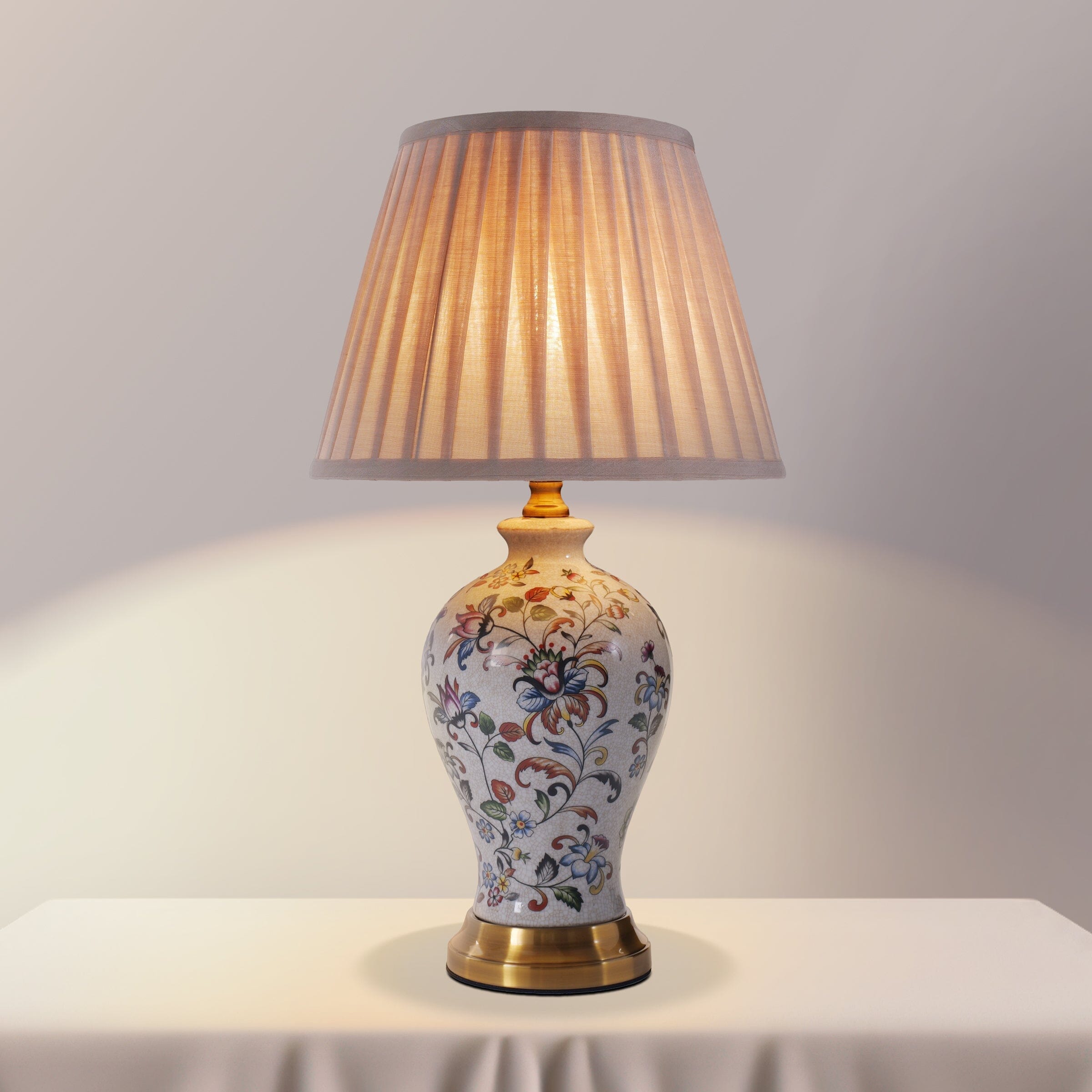 Lightsin Chinoiserie Hand-Painted Porcelain Table Lamp with Pleated Linen Shade Lightsin UK 