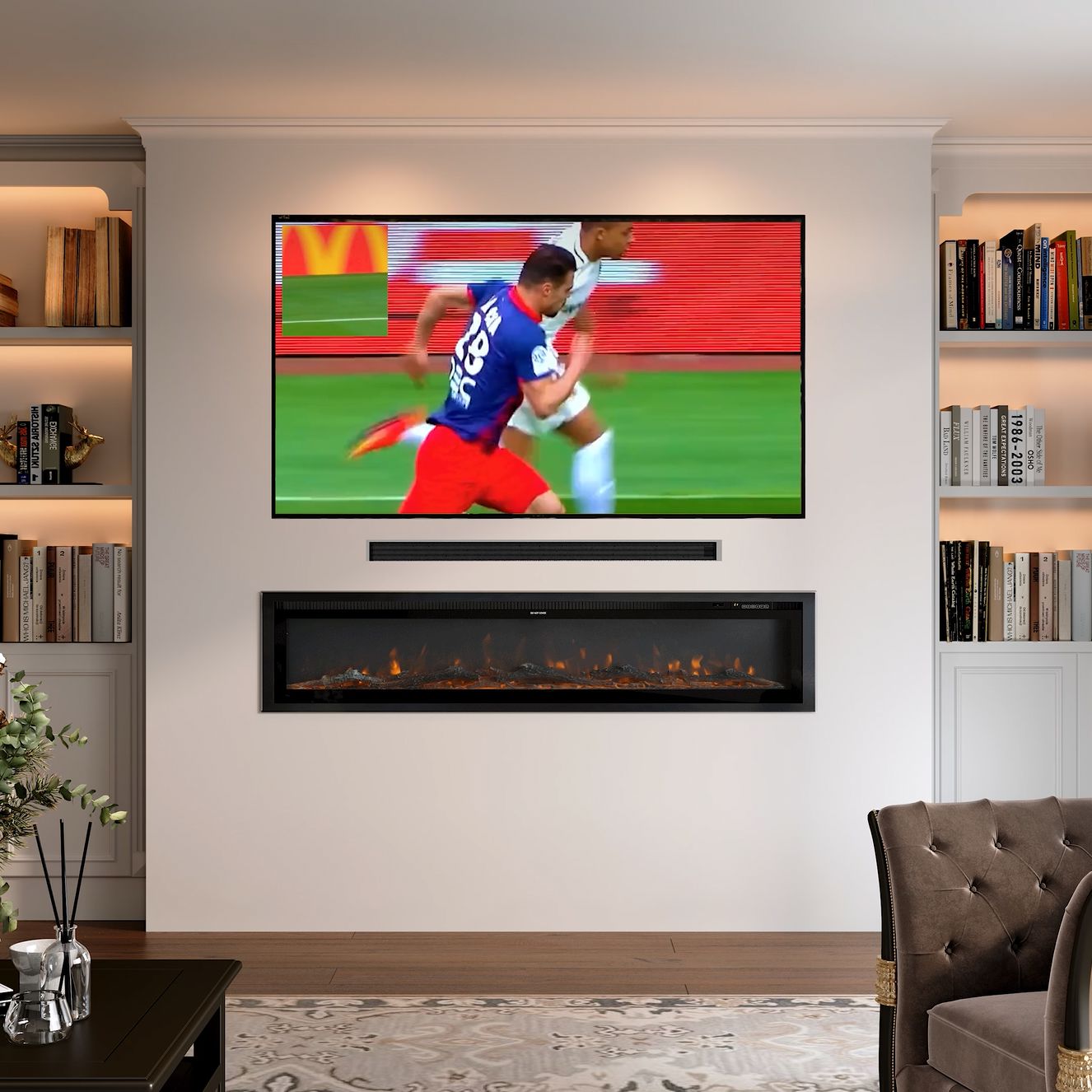 40/50/60 Inch Black/White 9 flame colour Electric Fireplace 1800W Wall Mounted Heater With Installation Kit Wall Mounted Fireplaces Living and Home 