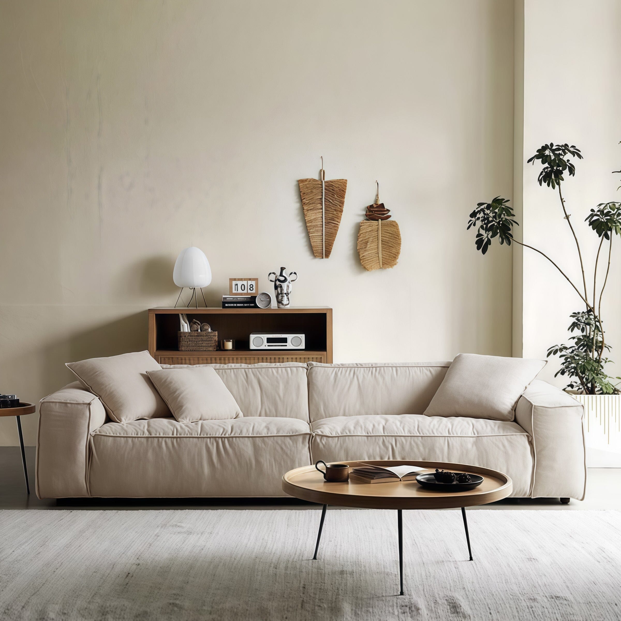 Cottonfy Elegant Linen Tofu Block Fabric Down Sofa 2 Seater Sofas Cottonfy UK 