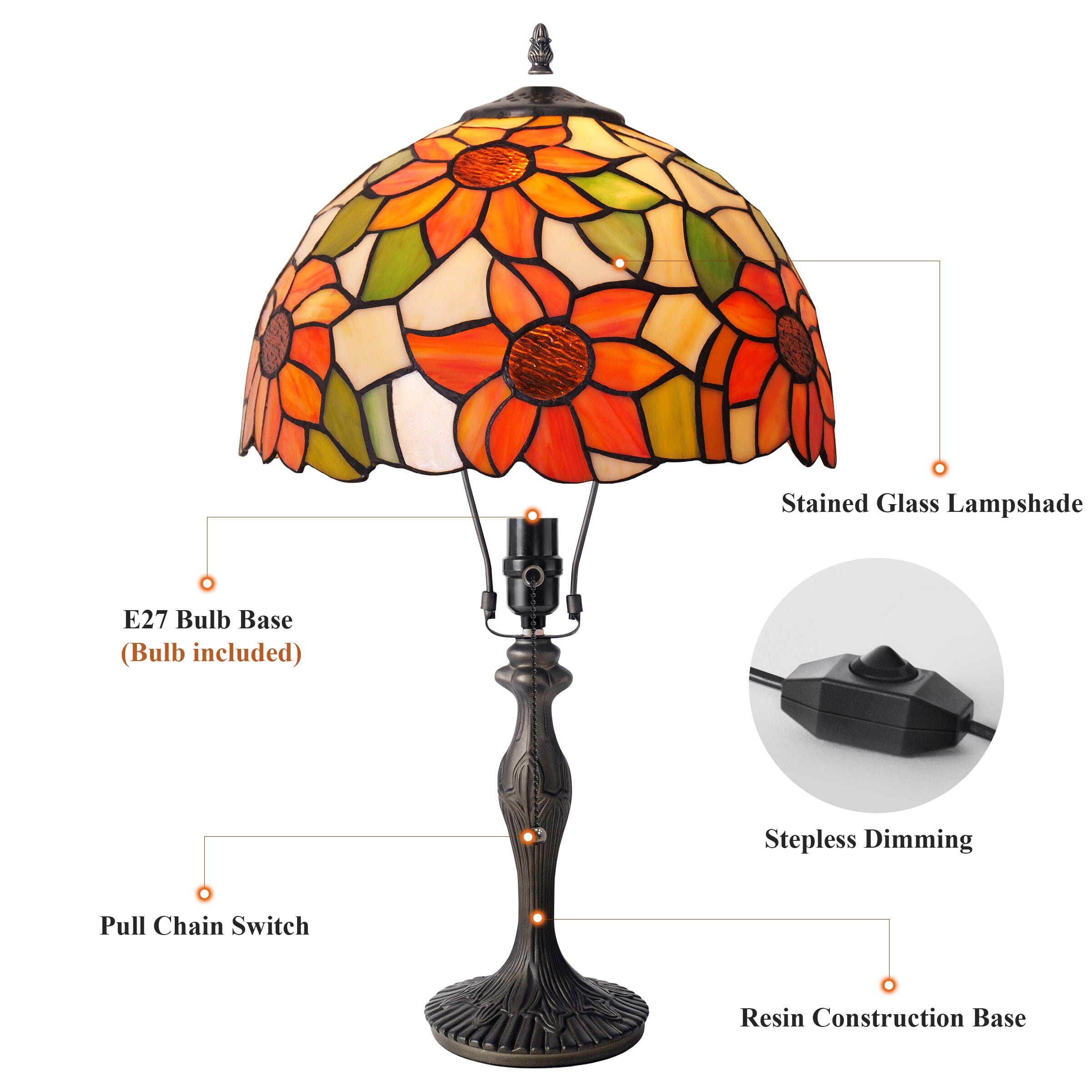 Lightsin Tiffany Table Lamp | Handcrafted Stained Glass Floral Petals Series White and Green Lightsin UK 