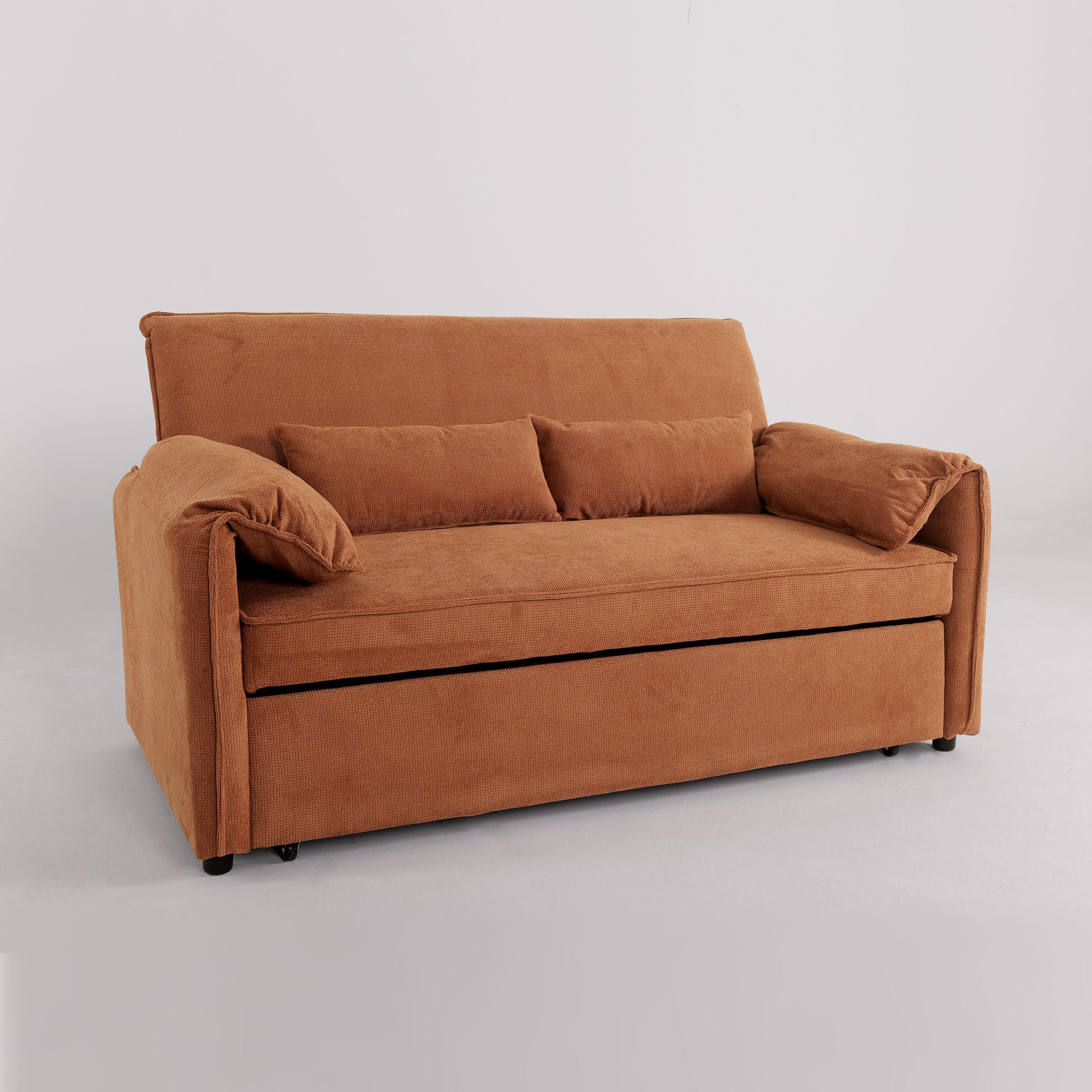 Caramel & Ginger Yellow Fabric Sofa Bed with Adjustable Backrest and Easy Pull-Out Mechanism Living and Home 