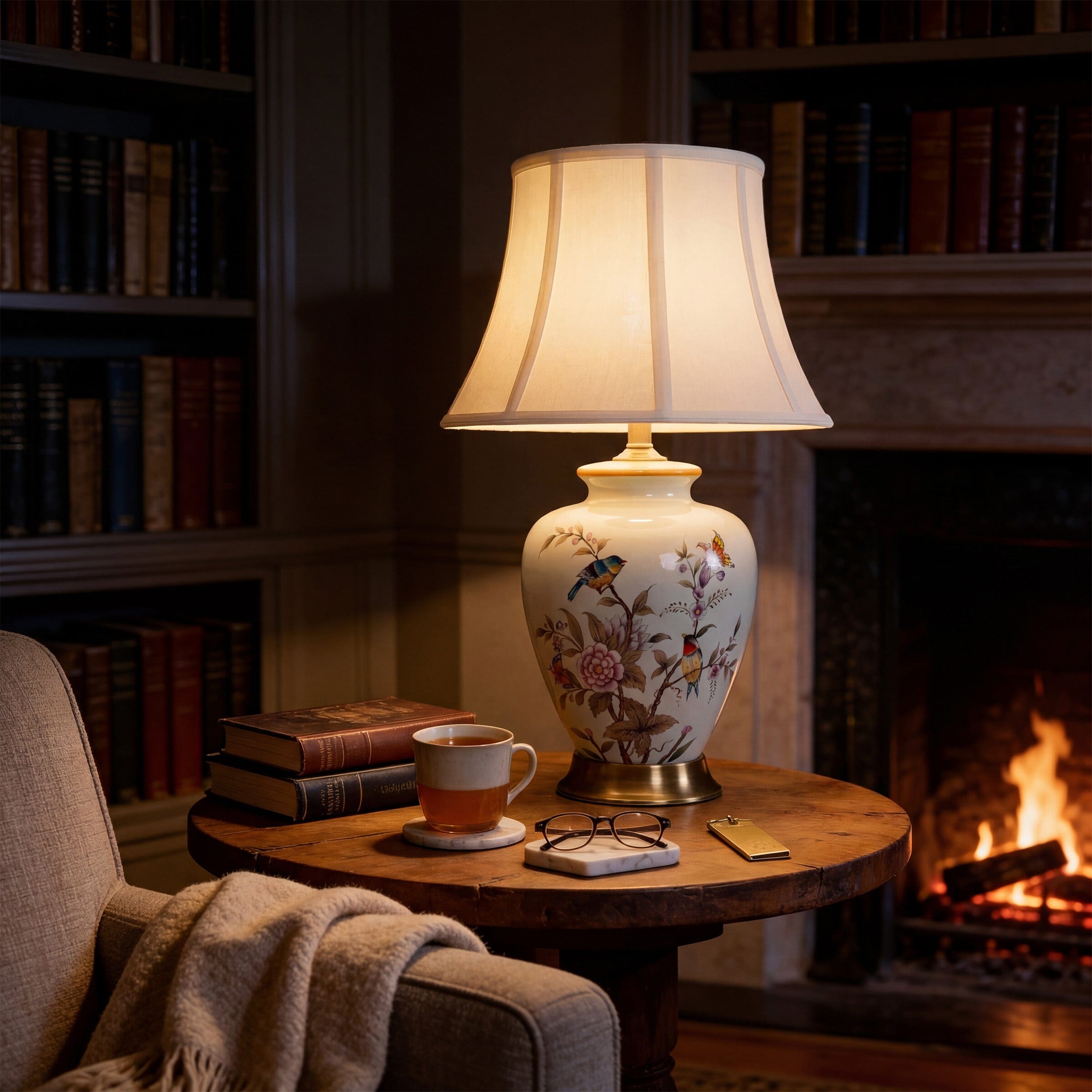 Lightsin Vintage Ceramic Floral Table Lamp with Copper Base for Bedside and Table Lighting Lightsin UK 