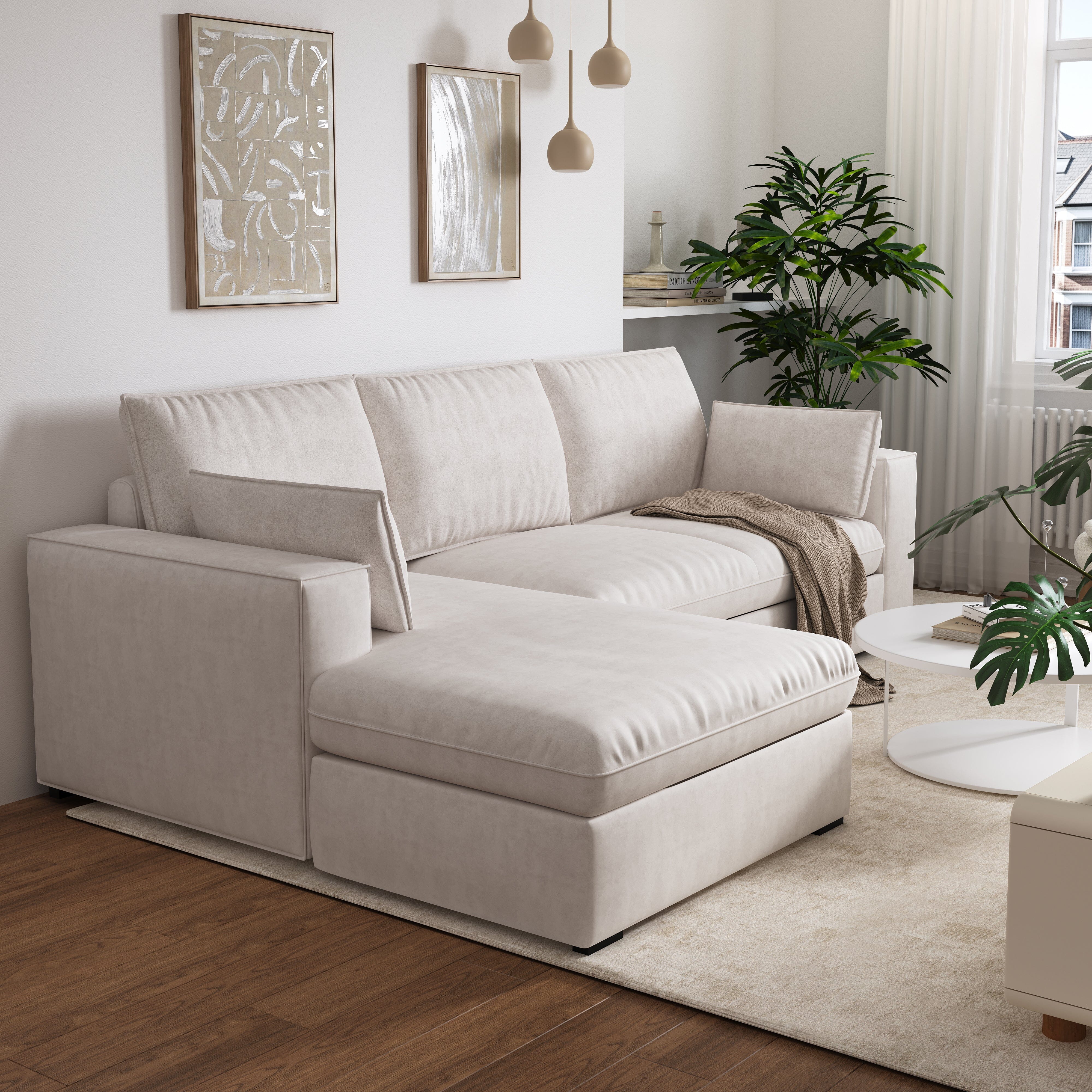 Cottonfy Creamy Tofu Block Pullout Sofa Bed with Storage Cottonfy UK 
