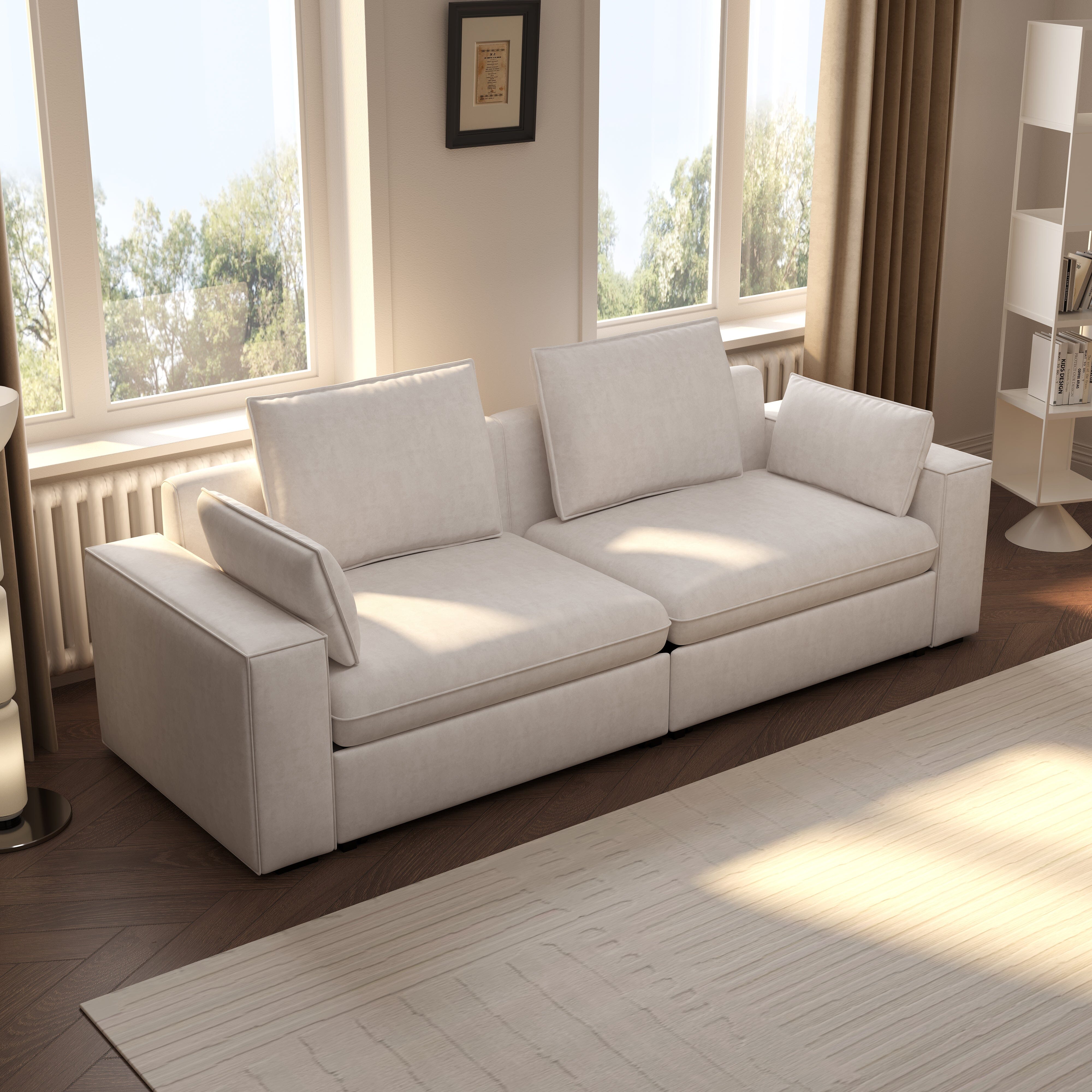 Cottonfy Creamy Tofu Block Pullout Sofa Bed with Storage Cottonfy UK 