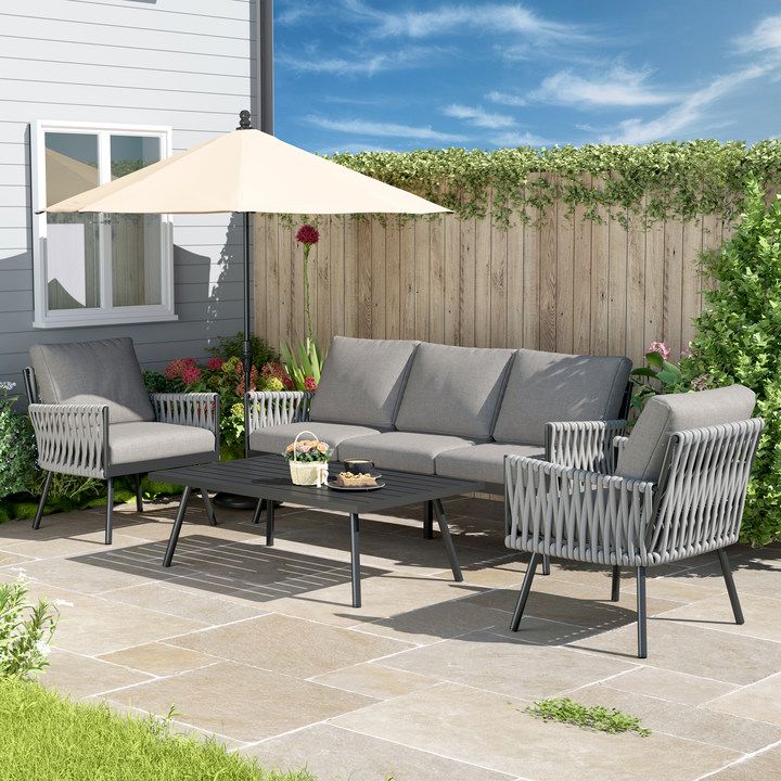 Outdoor Garden Furniture Set with Rope Weave and All Metal Frame 4 Piece Design Living and Home 