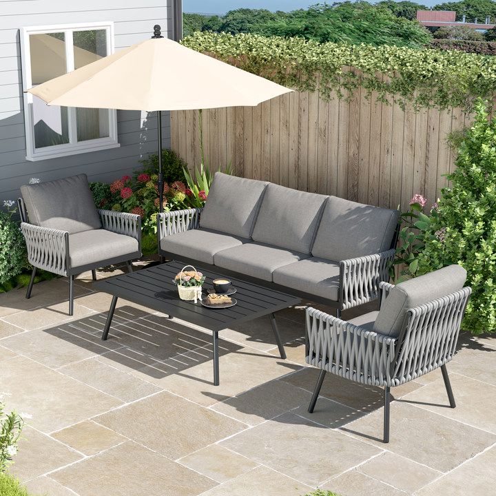Outdoor Garden Furniture Set with Rope Weave and All Metal Frame 4 Piece Design Living and Home 