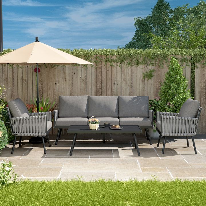 Outdoor Garden Furniture Set with Rope Weave and All Metal Frame 4 Piece Design Living and Home 