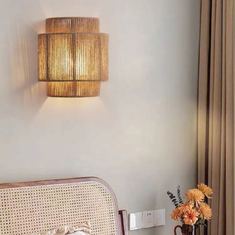 Vintage Hand-Woven Hemp Rope Half Cylinder Wall Lamp Lightsin UK 