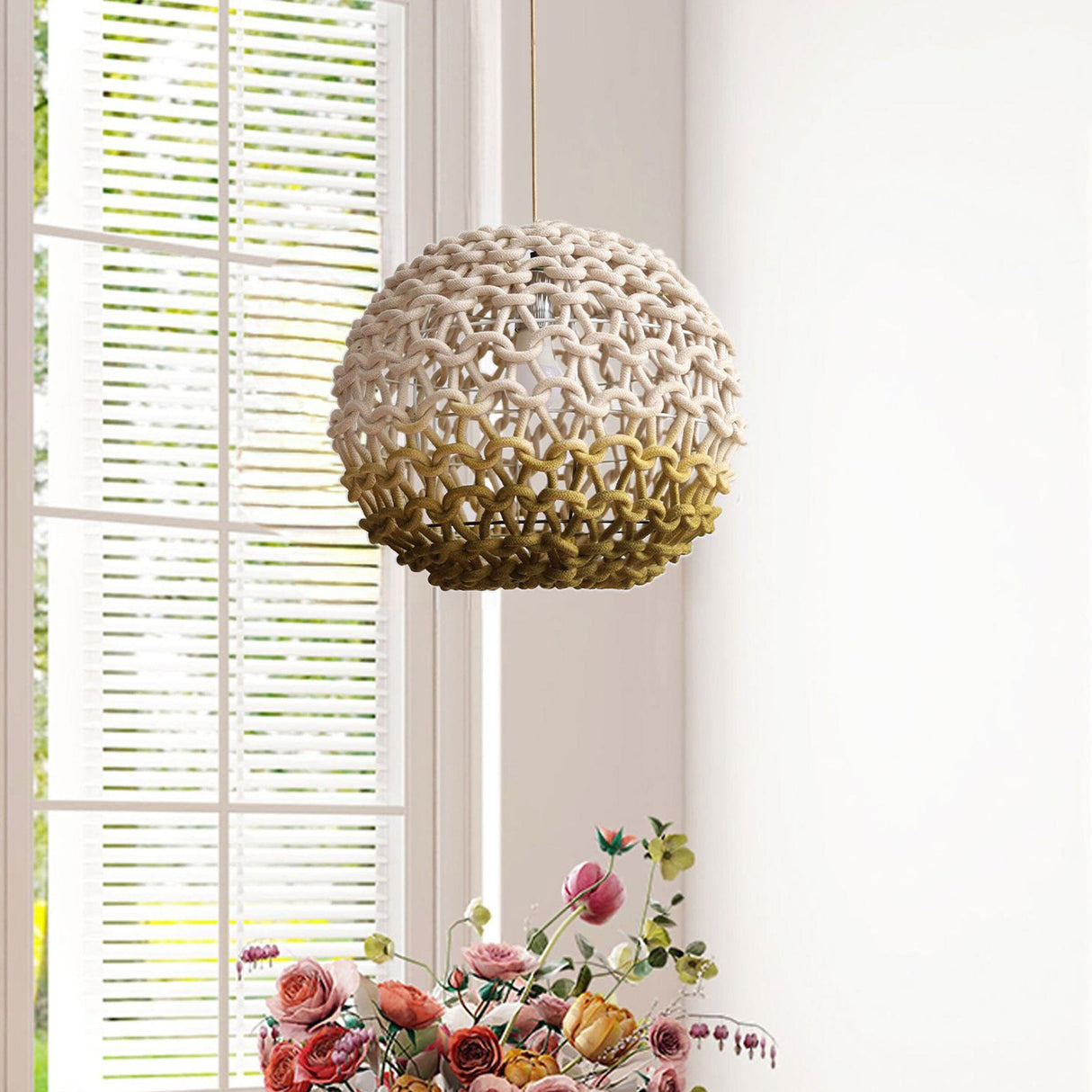 Lightsin Pendant Ceiling Light with Artisanal Globe-Shaped Cotton Rope for Natural Elegance Lightsin UK 