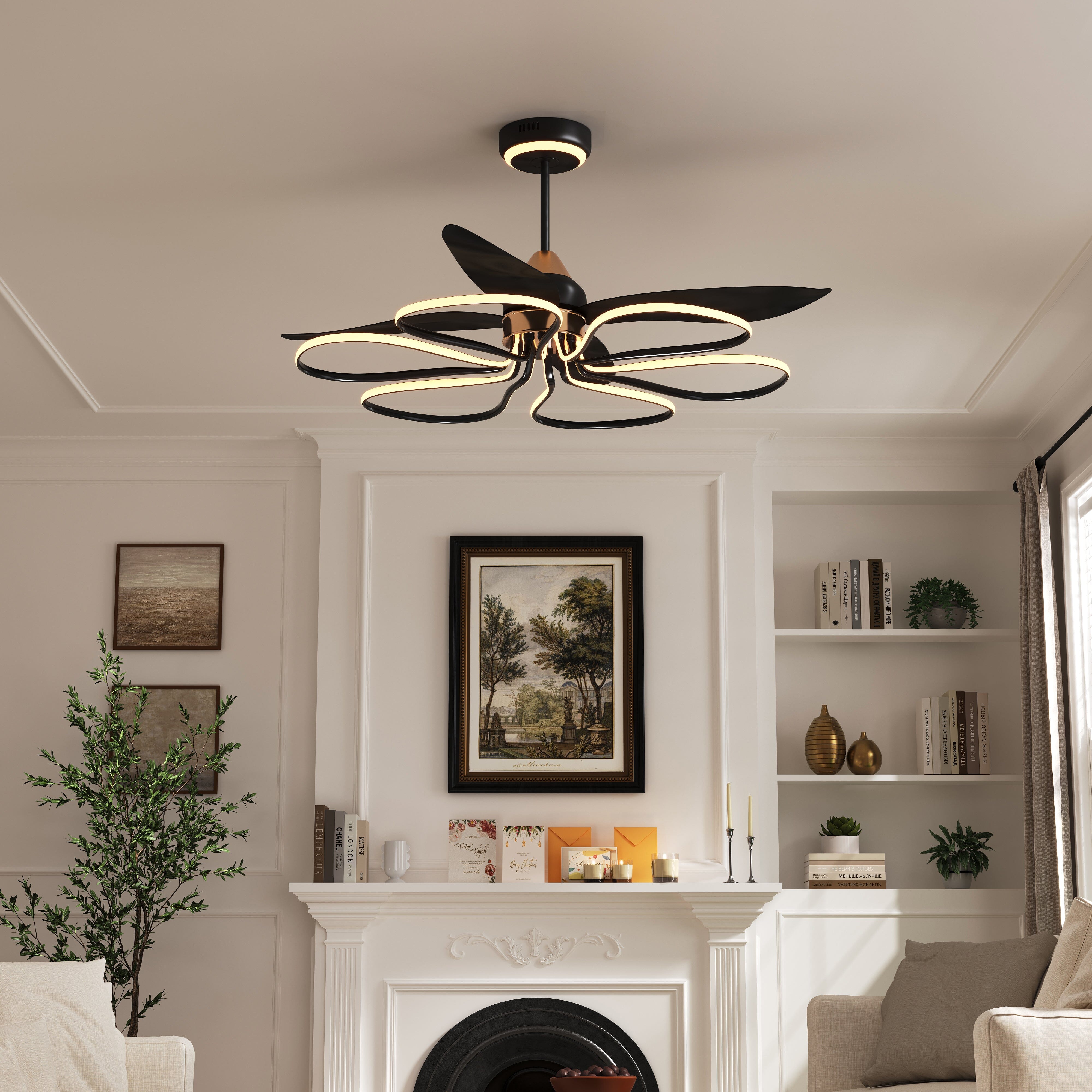 Lightsin 36-inch Black Modern Petal LED Ceiling Fan with Light - 6-Speed with Remote Control Lightsin UK 