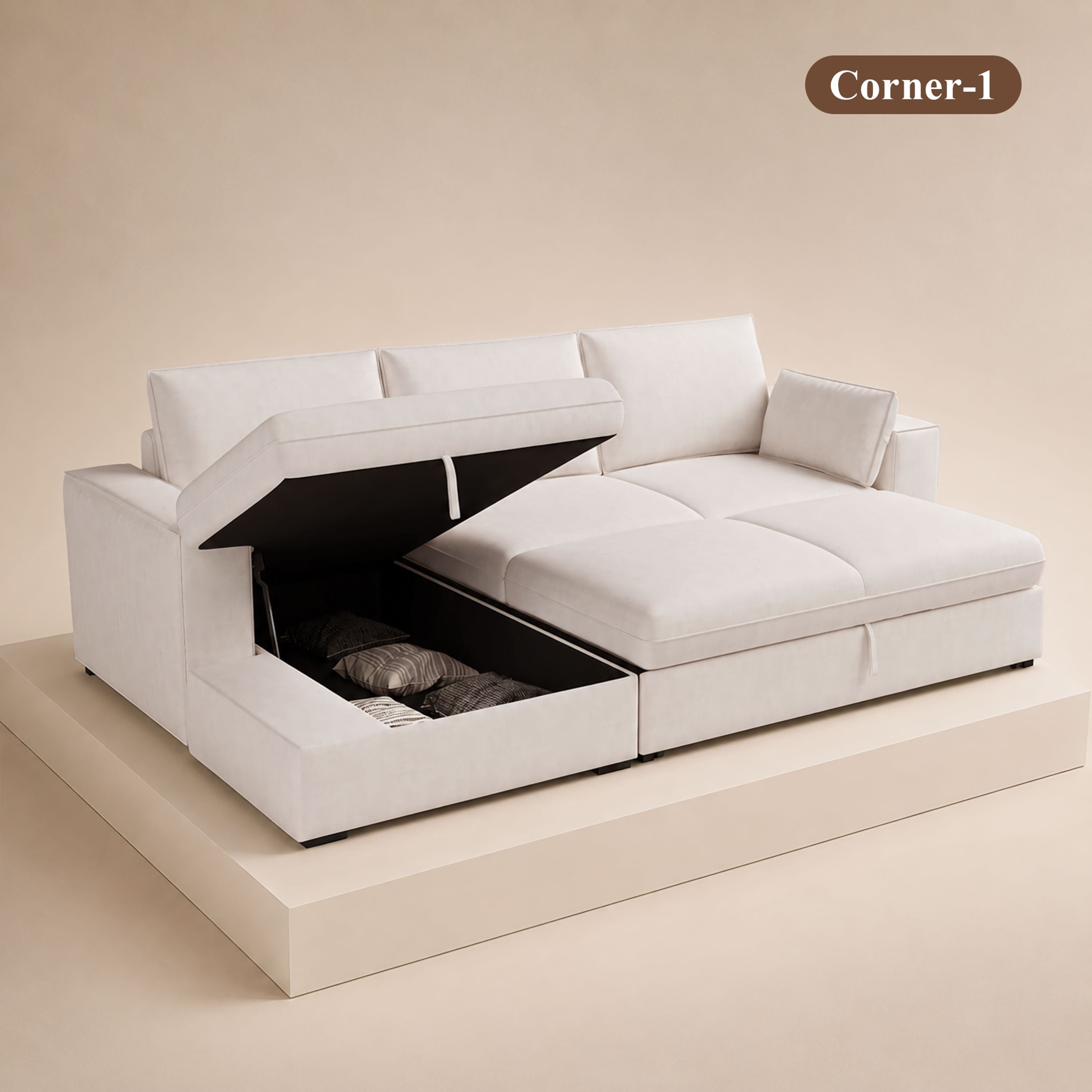 Cottonfy Creamy Tofu Block Pullout Sofa Bed with Storage June 25 Sale Cottonfy UK Corner-1 