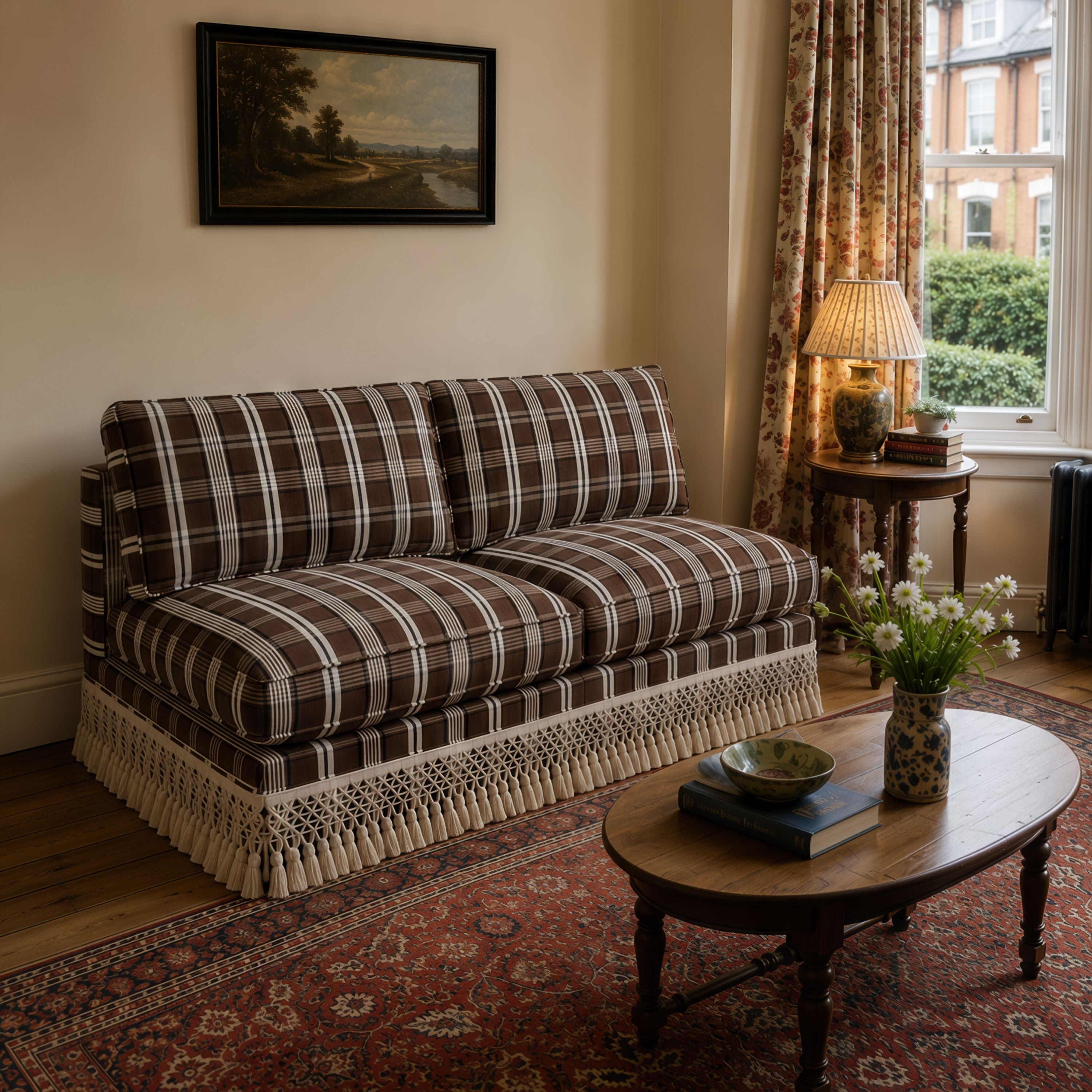 Armless Sofa with Fringed Trim and Removable Covers Cottonfy UK 