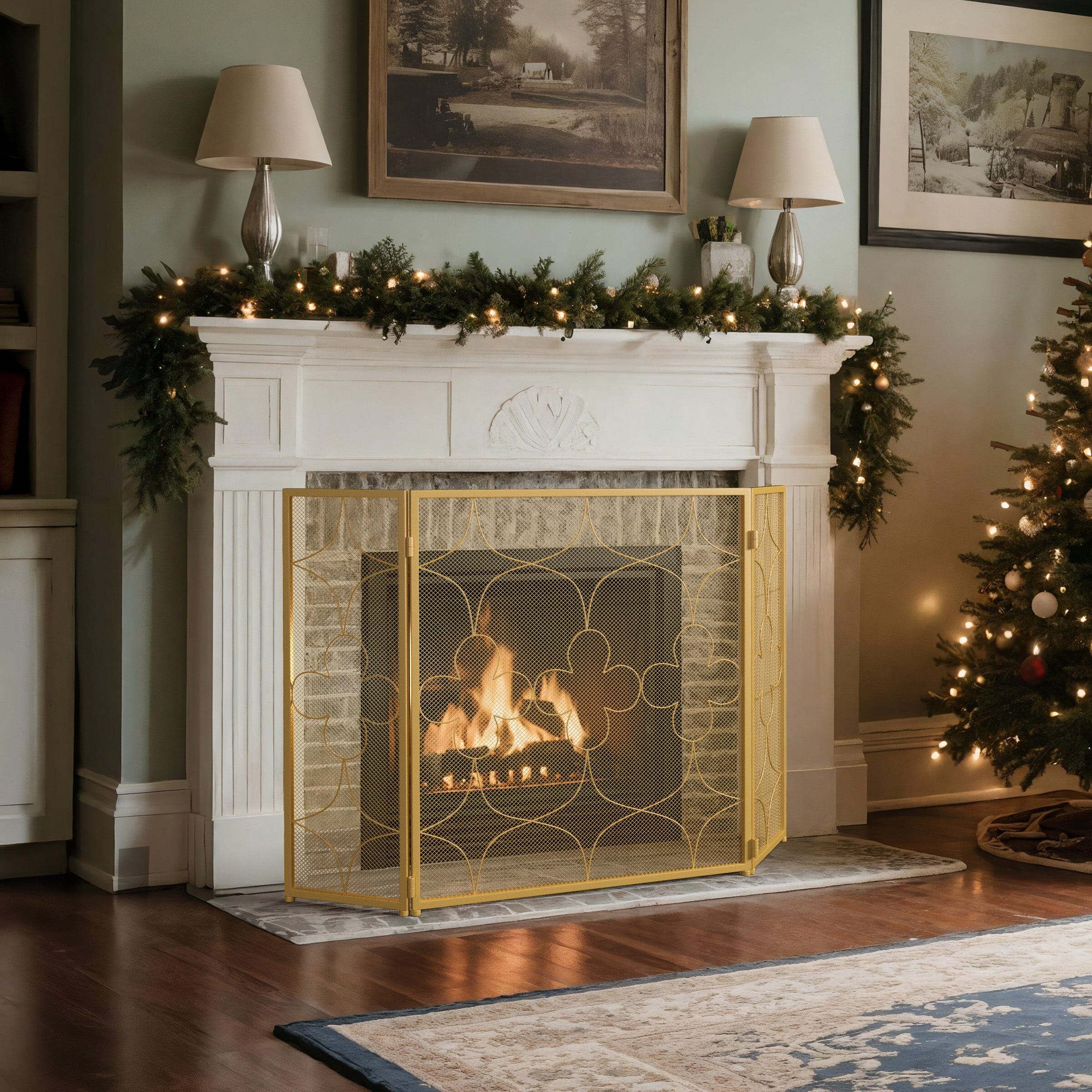 Smallbee Gold Iron Powder-Coated Fireplace Screen – 122x2.3x77.5cm Smallbee UK 