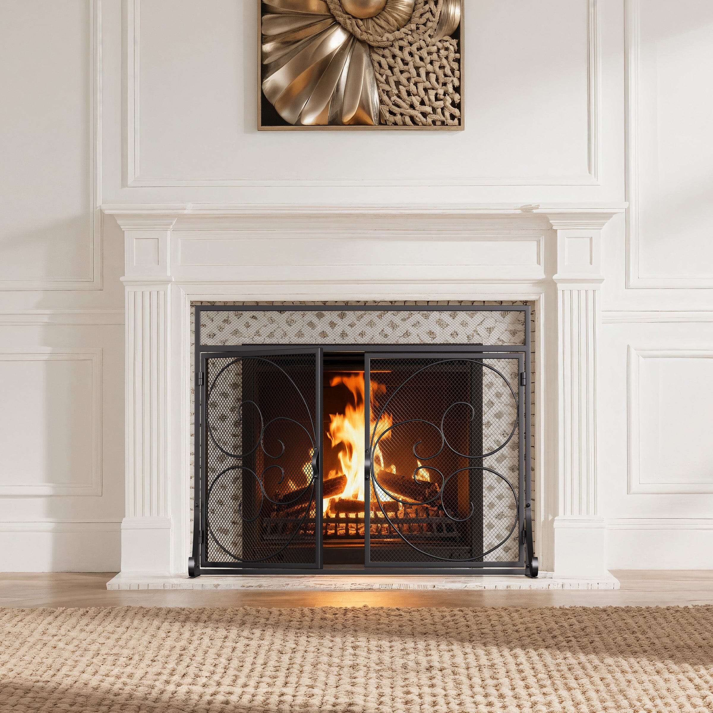 Smallbee Black Powder-Coated Iron Fireplace Screen – 89x25x71.5cm Smallbee UK 