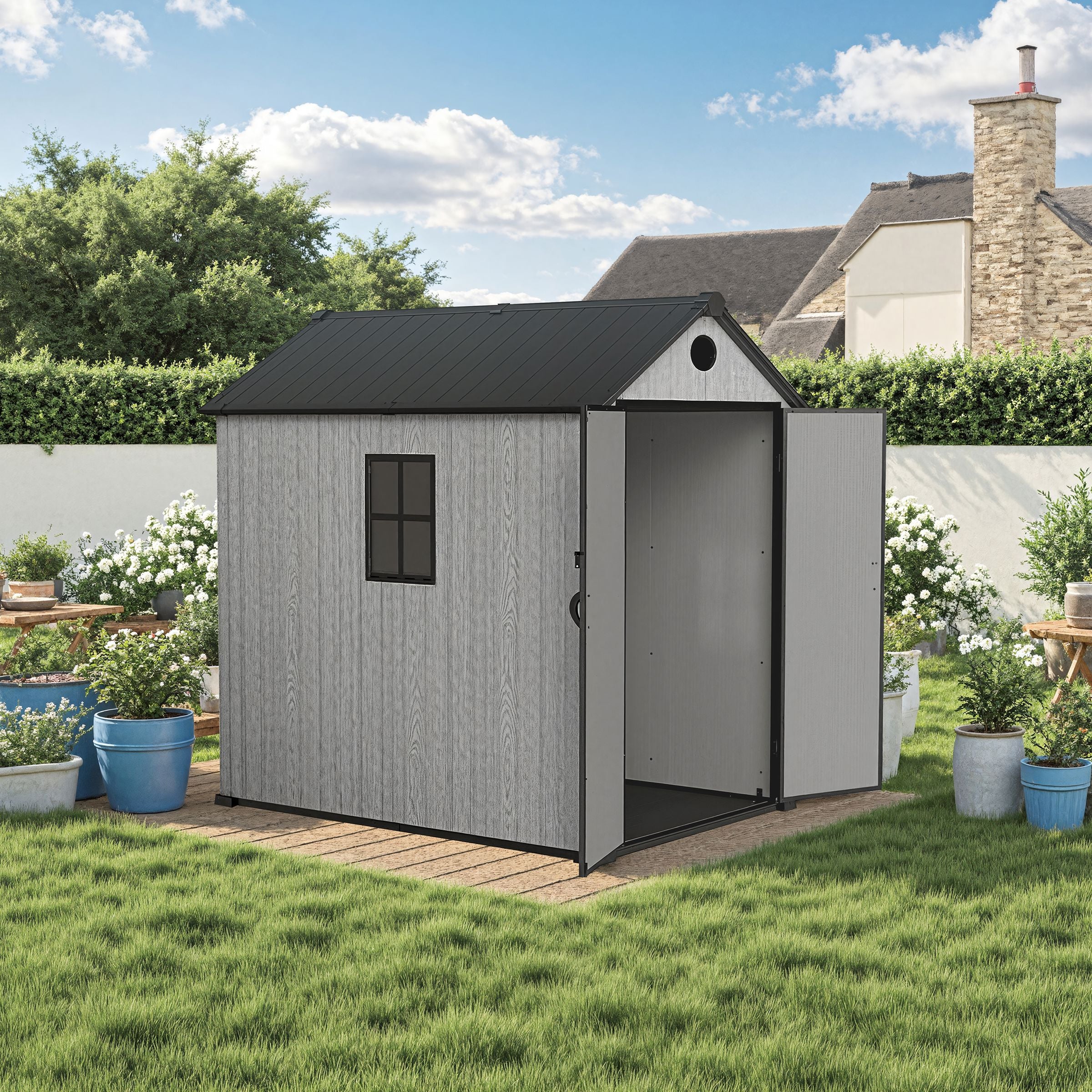 6'x8'ft/8'x8'ft/8'x12'ft/8'x16'ft Gray Wood Grain Plastic Tool Shed Living and Home 