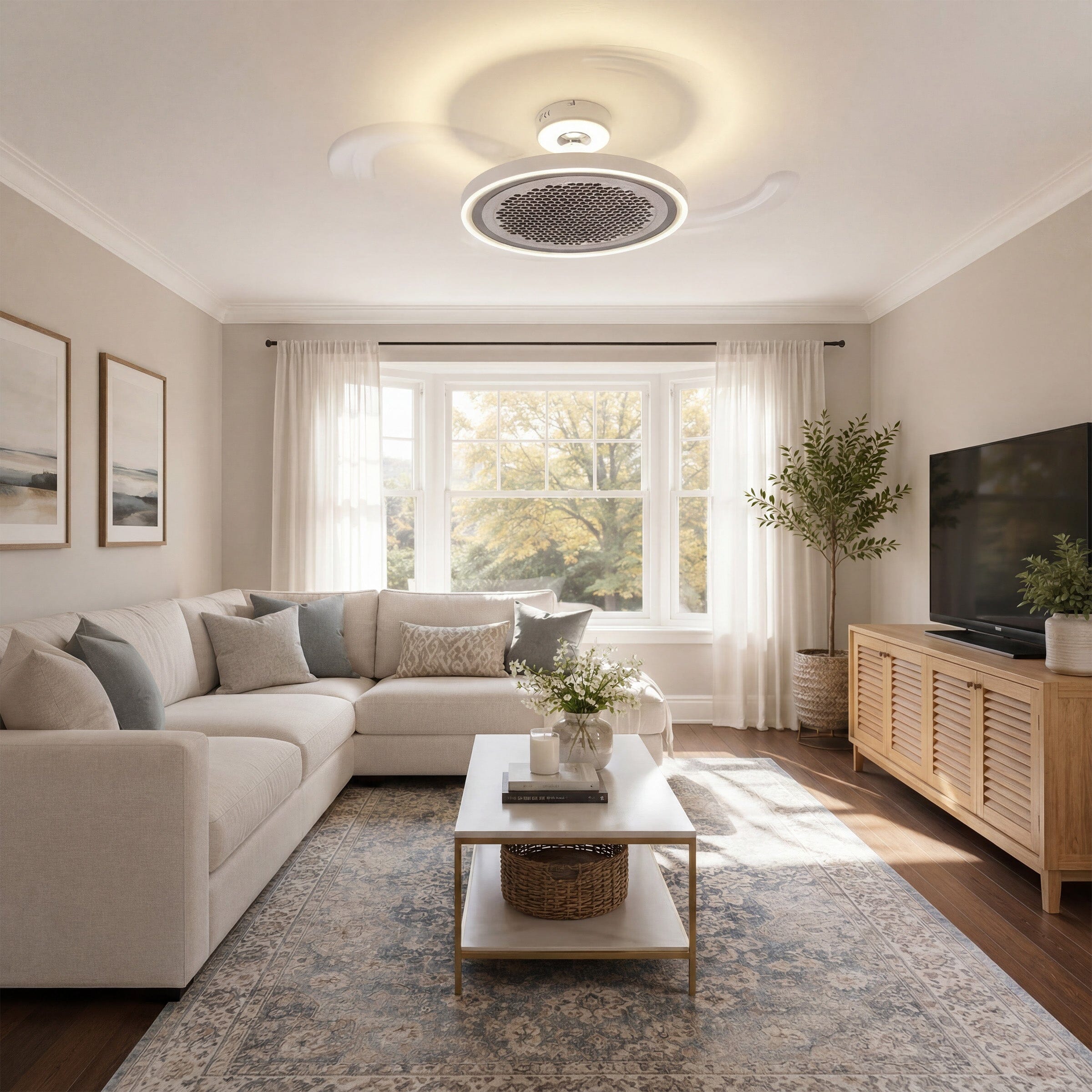 White 48 Inch Reversible LED Ceiling Fan Light with Remote Lightsin UK 