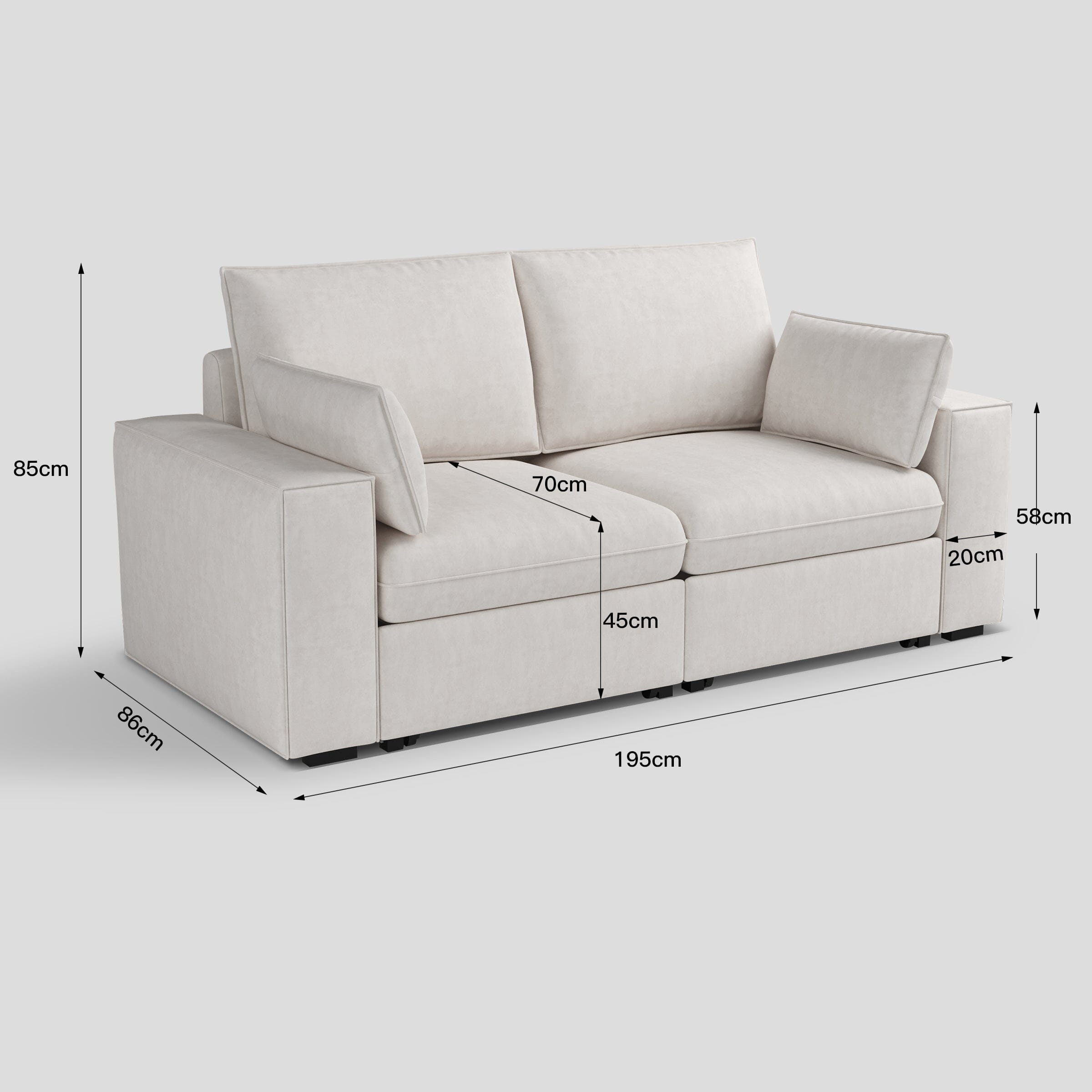 Cottonfy Creamy Tofu Block Pullout Sofa Bed with Storage Cottonfy UK 2-Seater 