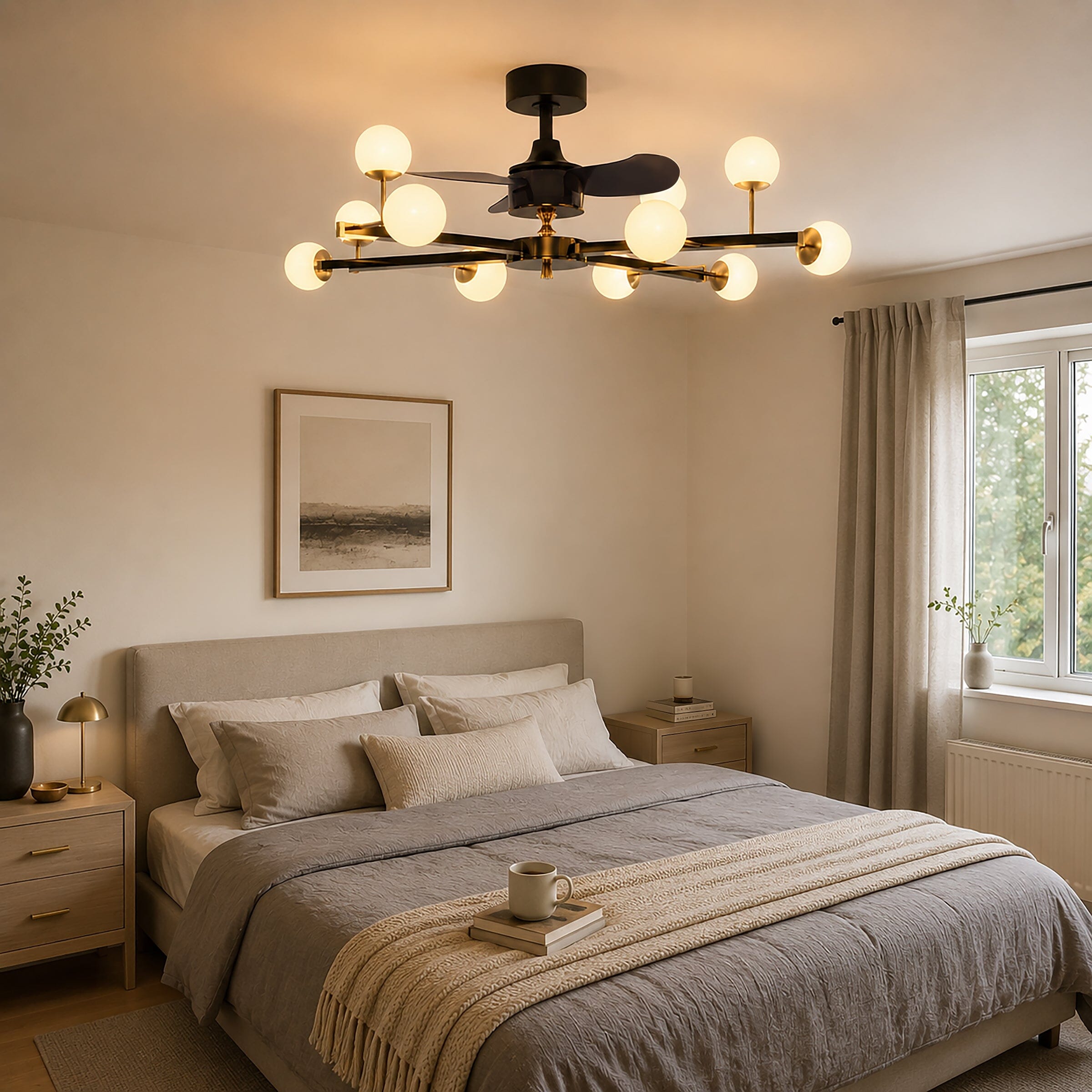 Lightsin Modern Black & Gold Sphere Finish 3-Blade Ceiling Fan Light with Remote Lightsin UK 