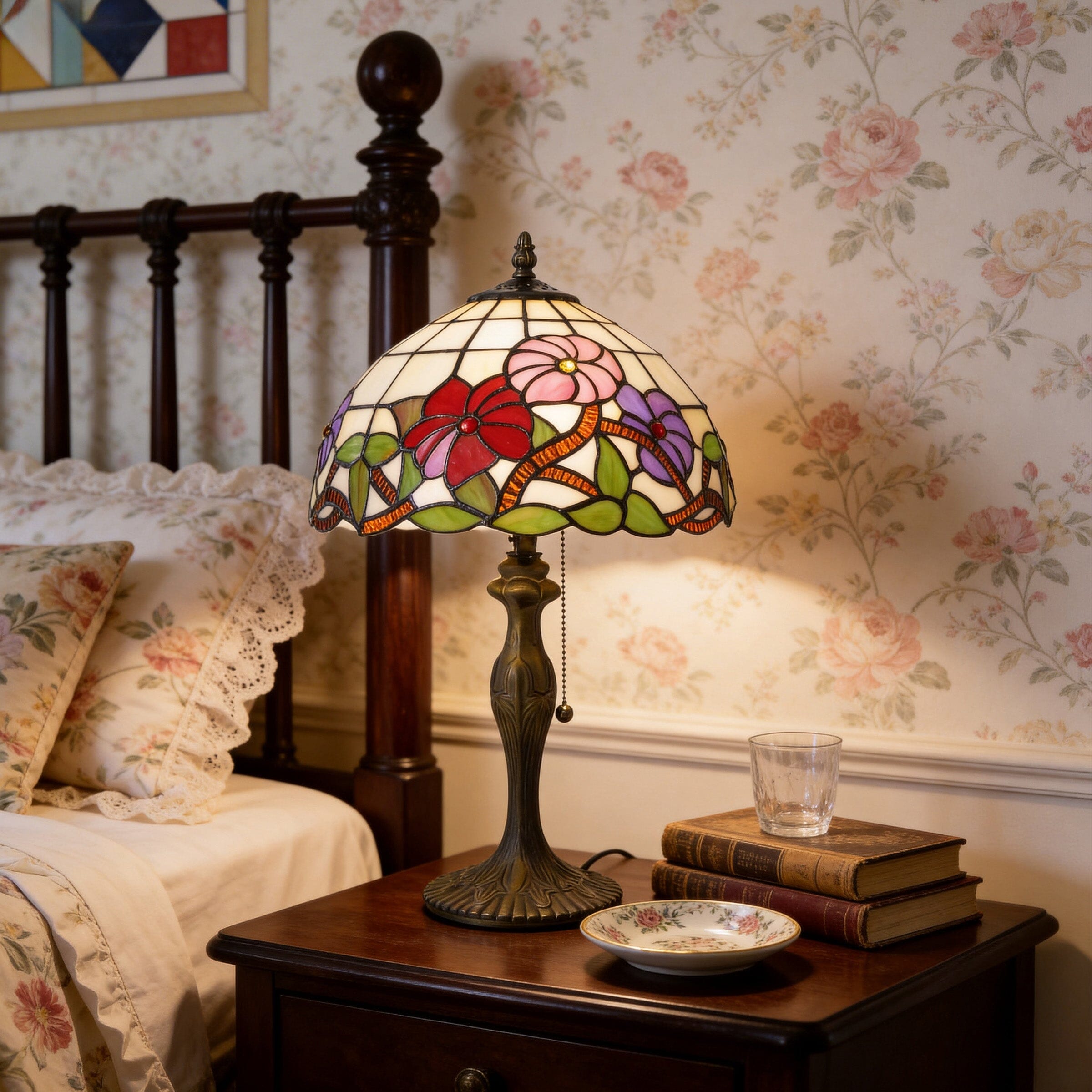 Lightsin Tiffany Table Lamp | Handcrafted Stained Glass Floral Petals Series Red, Pink and Purple Lightsin UK Pre- Order 