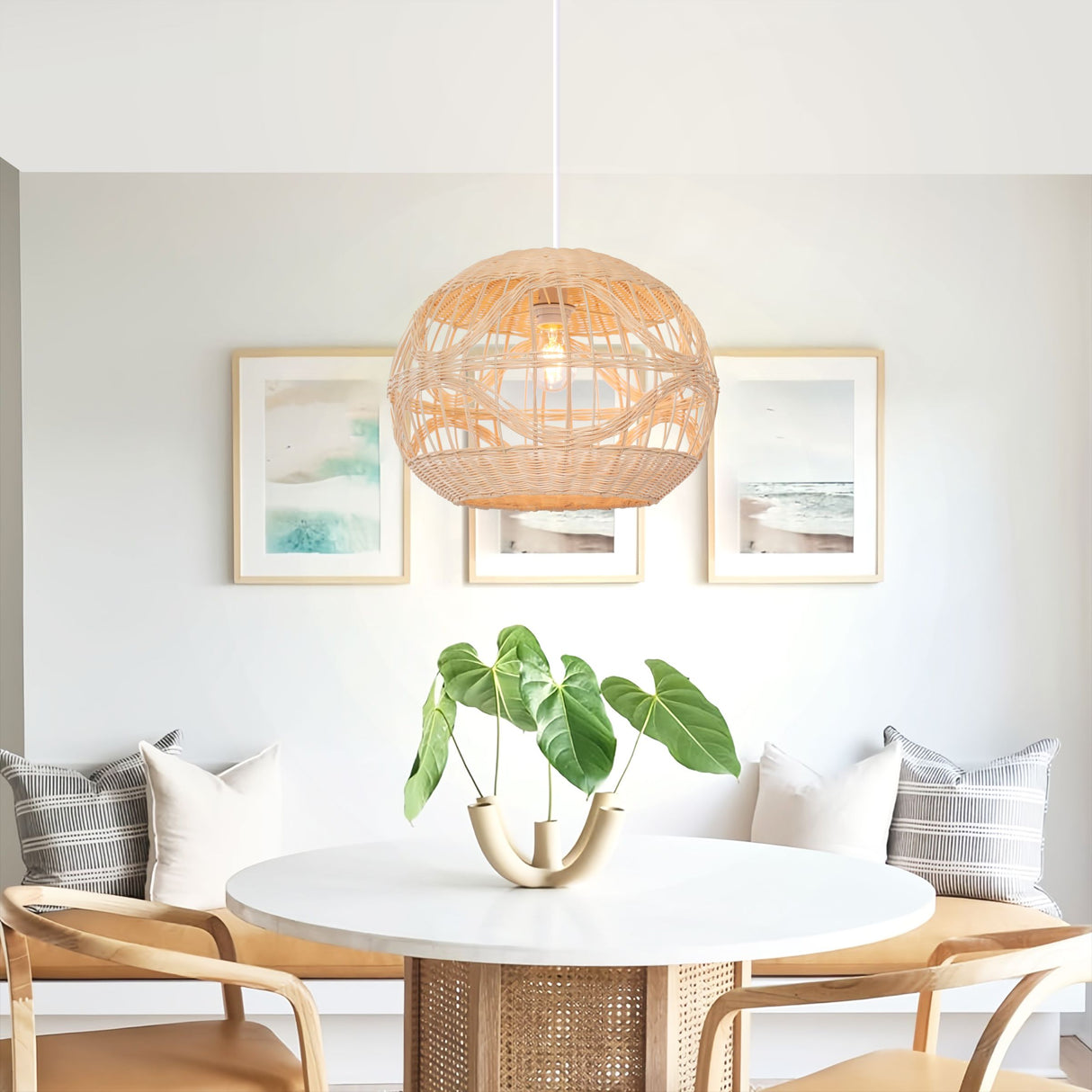 Lightsin Sustainable Handwoven Spherical Rattan Pendant Light with Wave Details Lightsin UK 