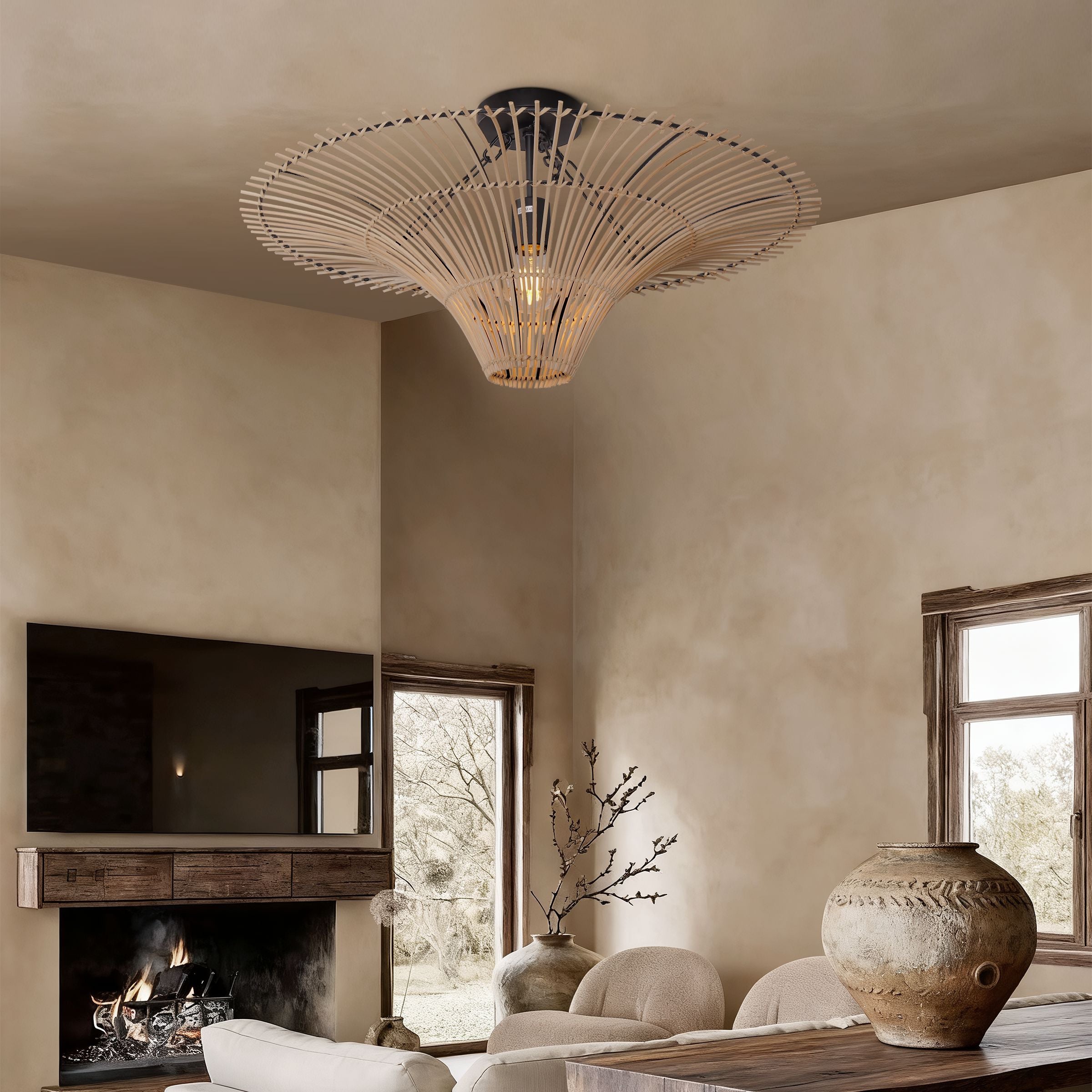Lightsin Flying Saucer-Shaped LED Rattan Pendant Light Lightsin UK 100cm Dia×50cm H（Customized） 