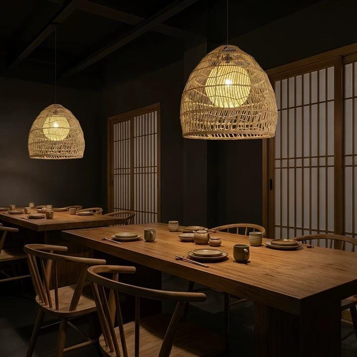 ‍Lightsin Natural Rattan Pendant Light | Handwoven Ceiling Lamp for Kitchen & Dining Room (100% off) Lightsin UK with yellow sphere 60cm Dia In Stock