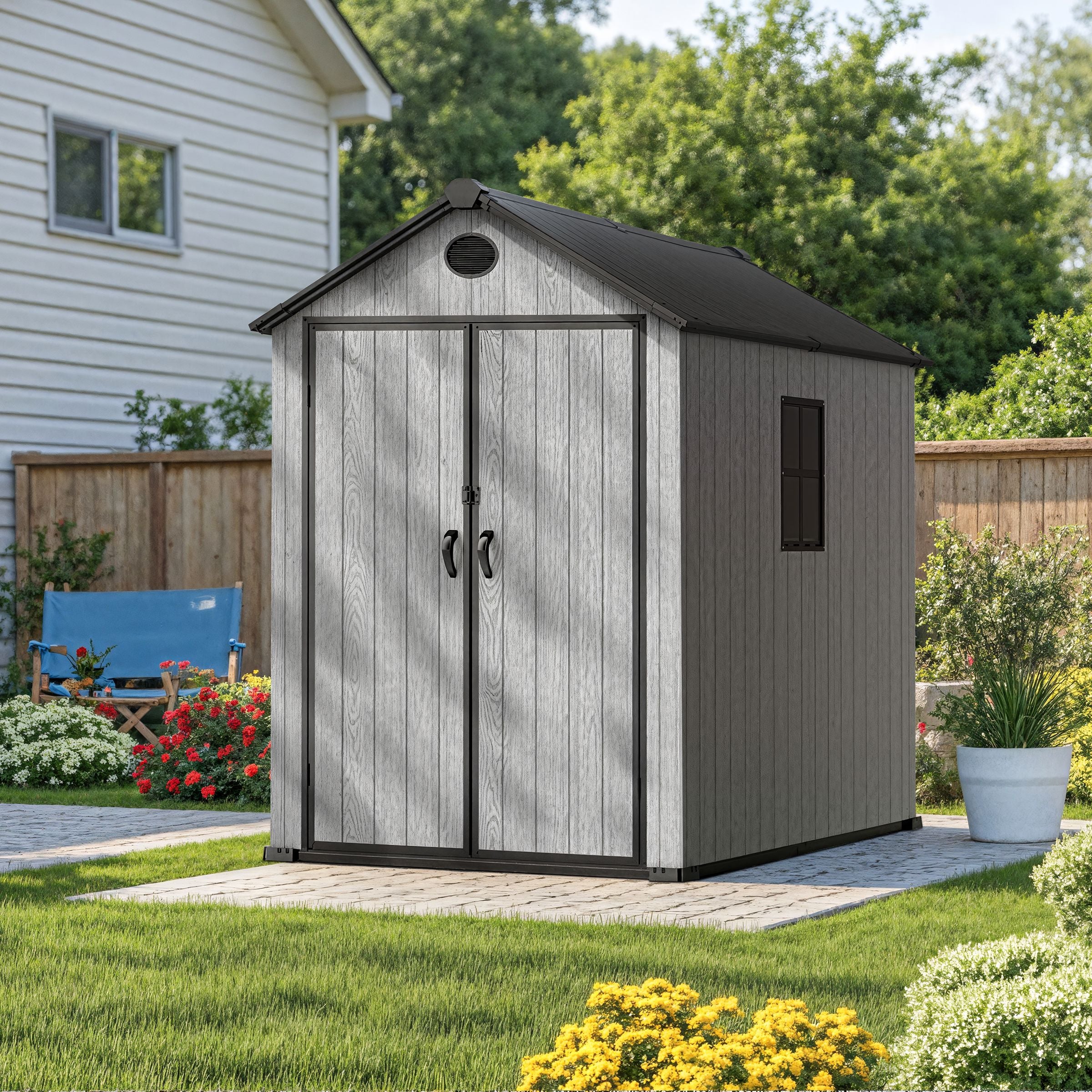 6'x8'ft/8'x8'ft/8'x12'ft/8'x16'ft Gray Wood Grain Plastic Tool Shed Living and Home 