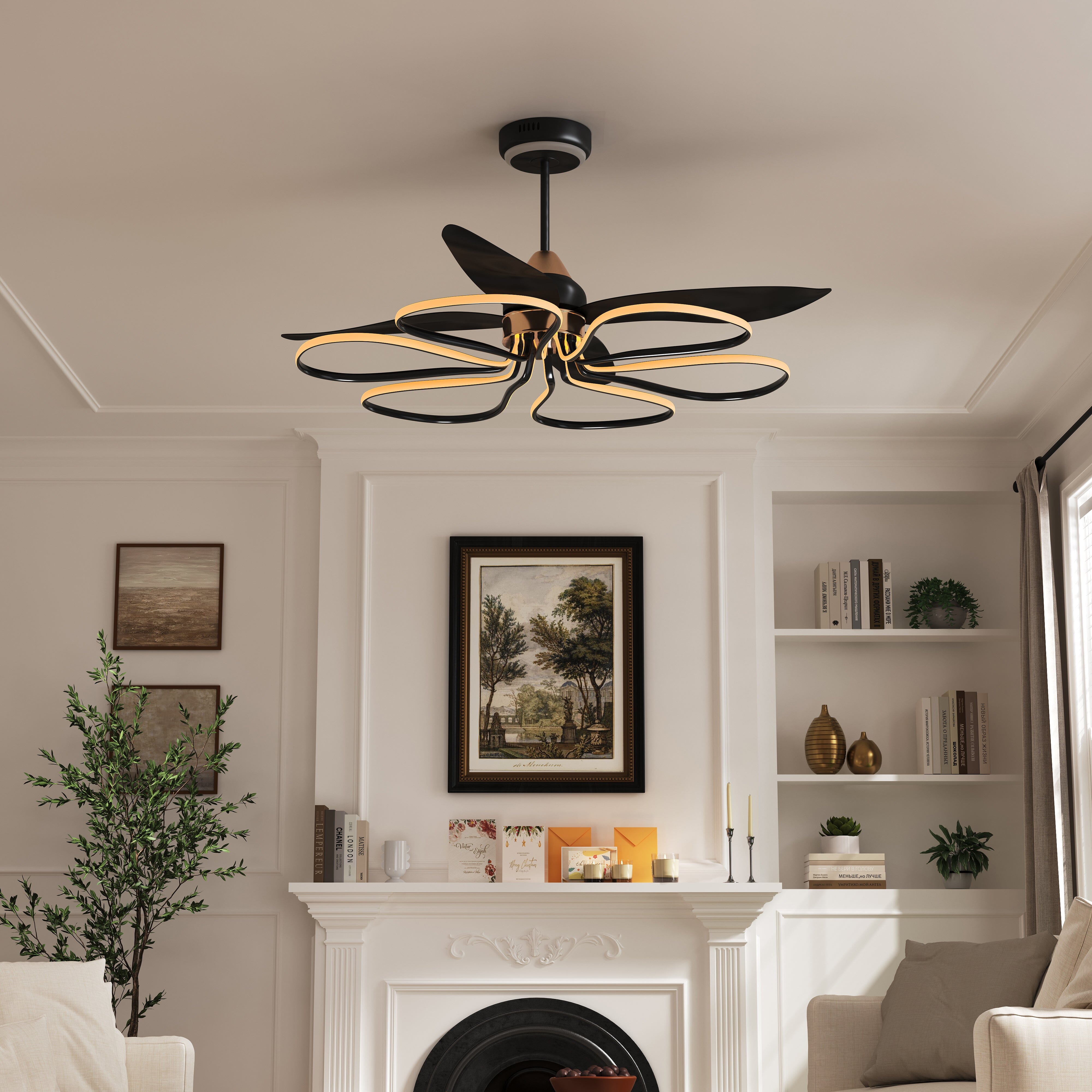 Lightsin 36-inch Black Modern Petal LED Ceiling Fan with Light - 6-Speed with Remote Control Lightsin UK 