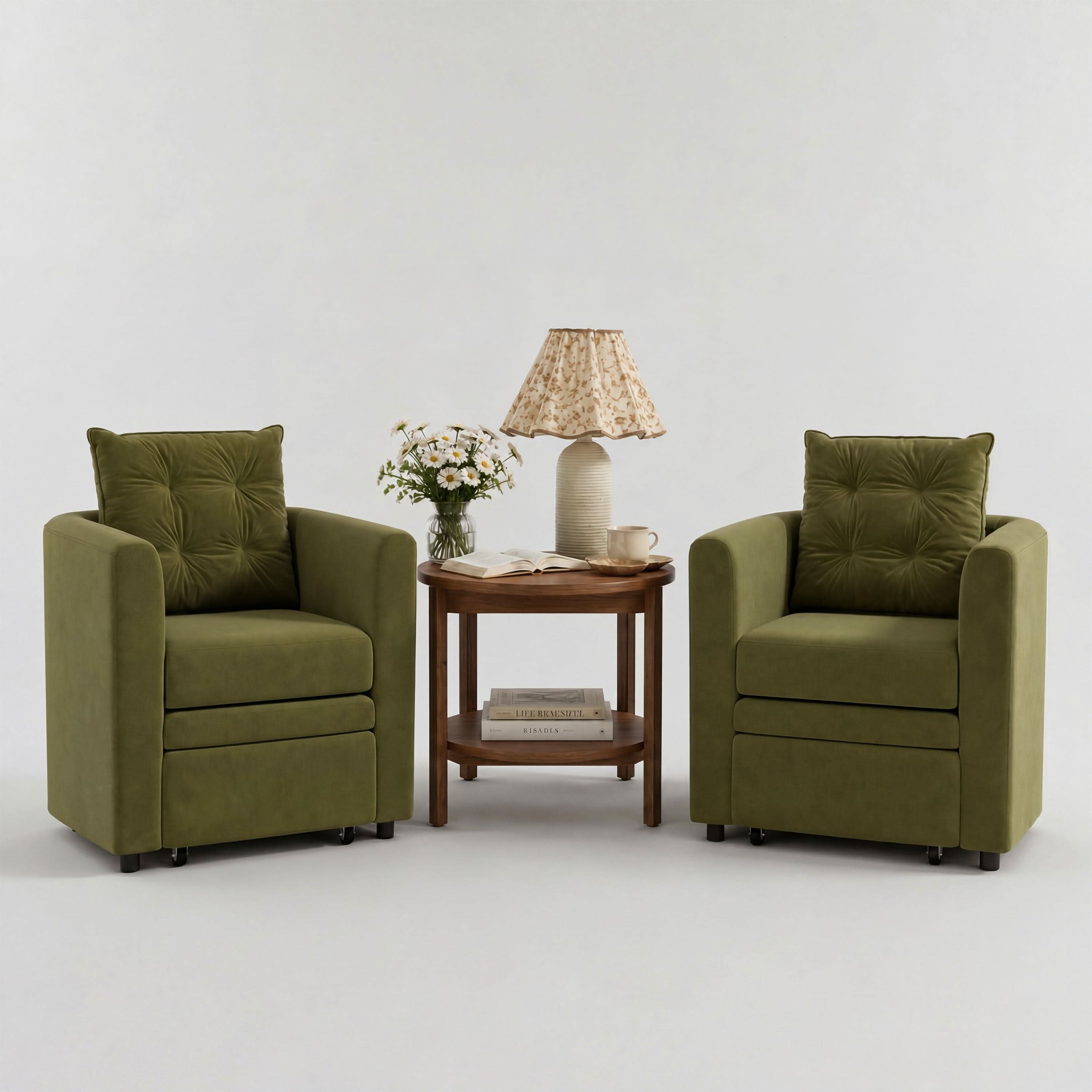 Cottonfy Green Velvet Armchair with Hidden Storage Footstool Cottonfy UK 2 Unit 