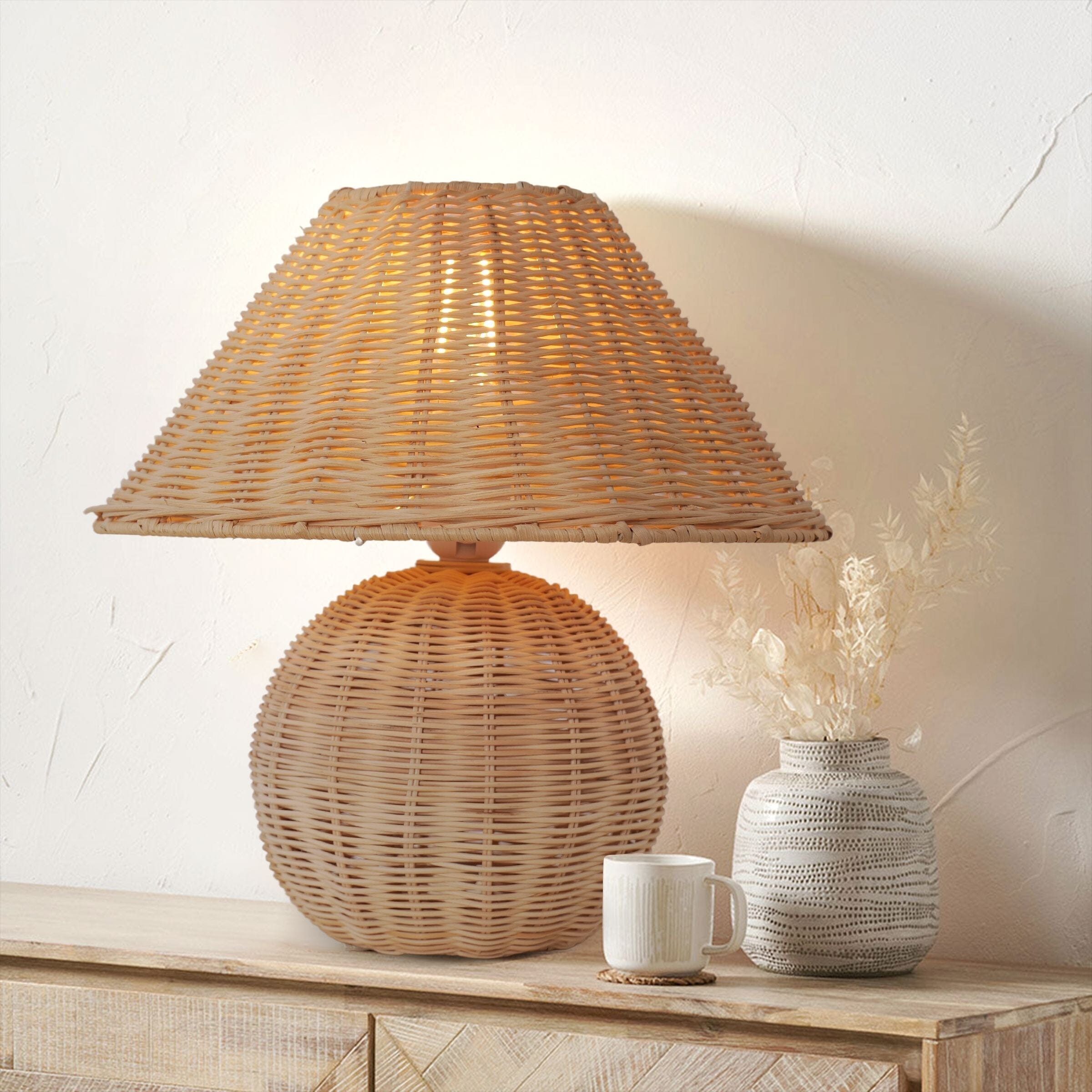 ‍Lightsin Bohemian Rattan Table Lamp Handcrafted Natural Lighting (100% off) Lightsin UK 