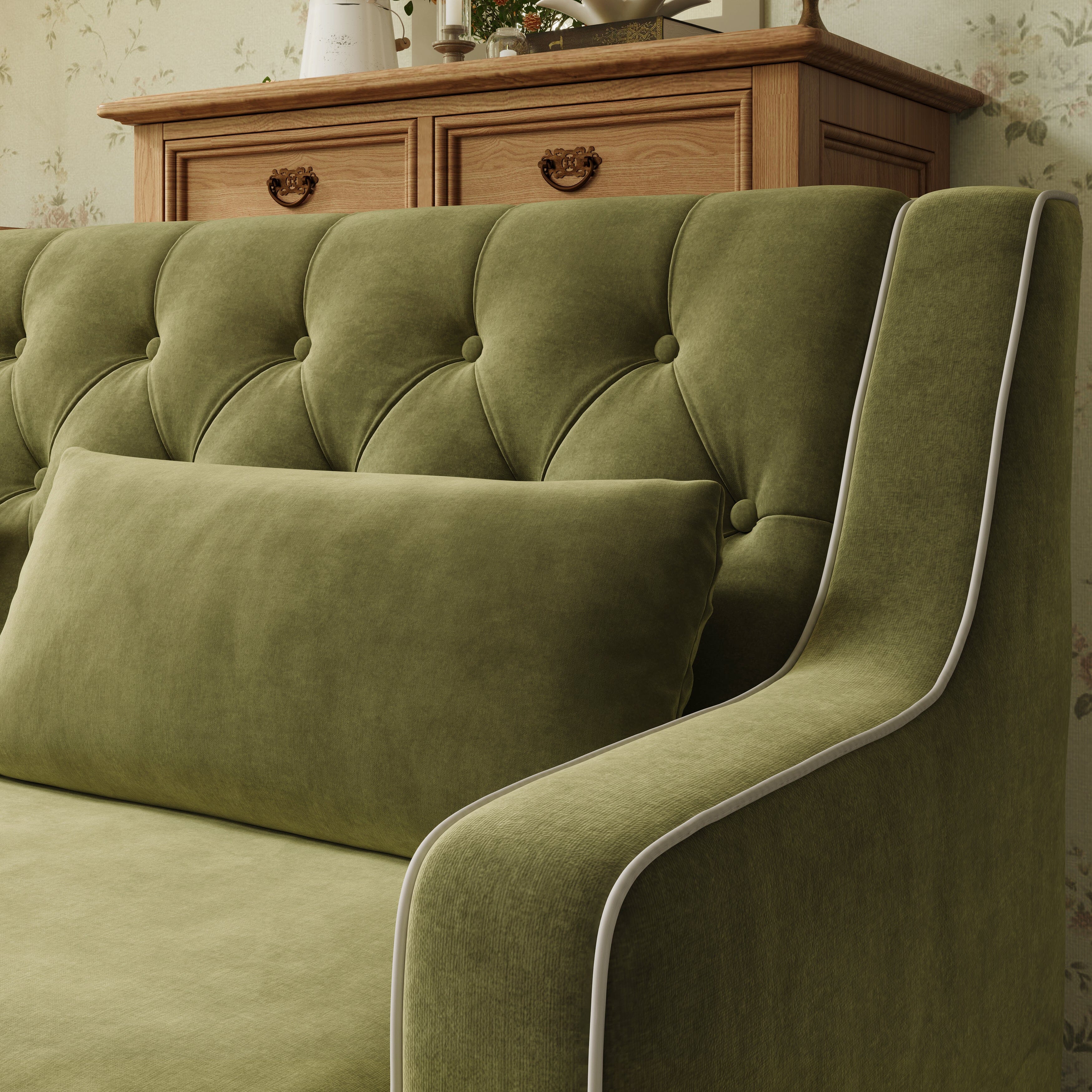 Cottonfy country fringe skirt sofa in cottagecore living room UK